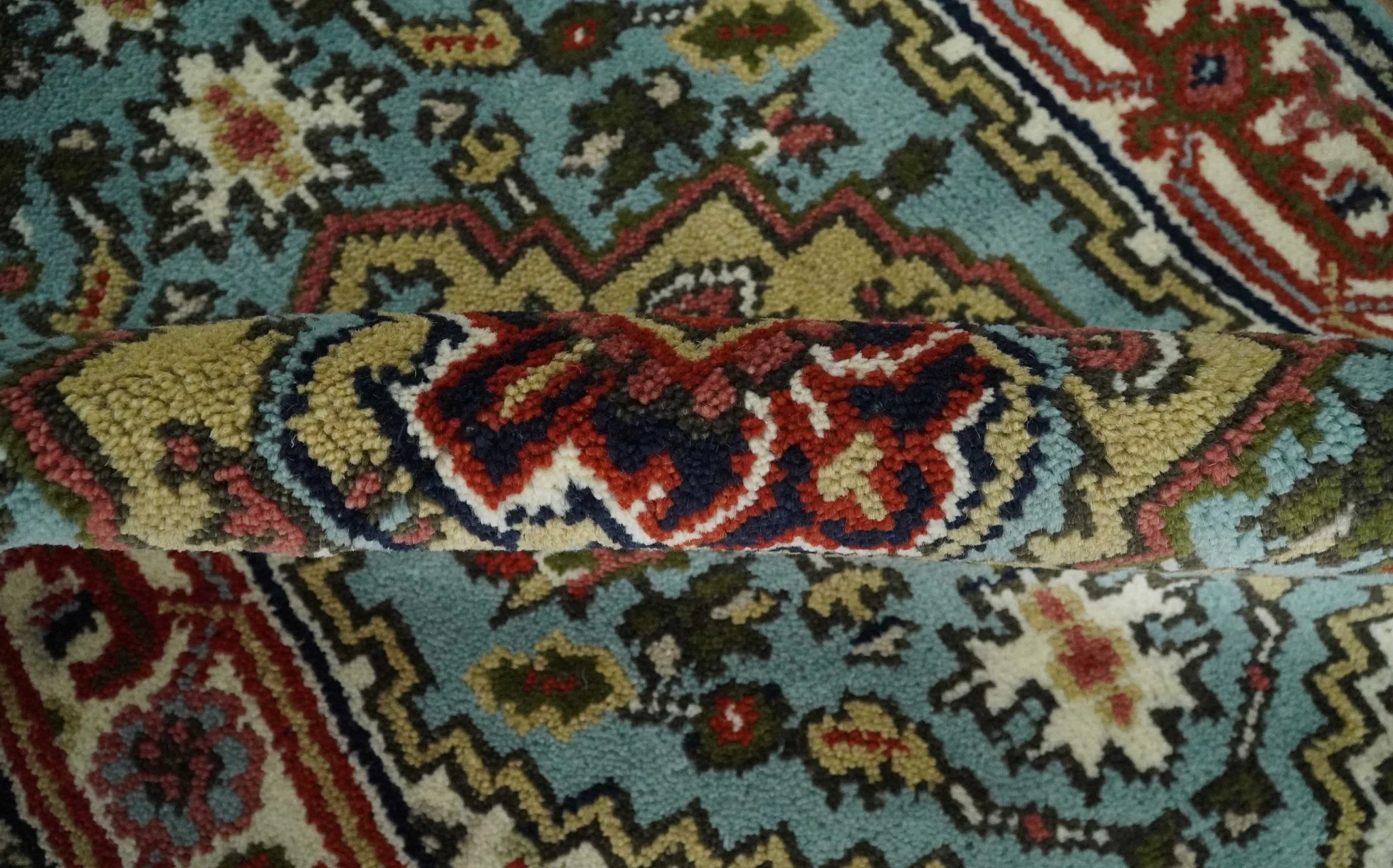 2.7x7.9 Traditional Mustard, Aqua and Ivory Hand knotted wool Area Rug - Image 4