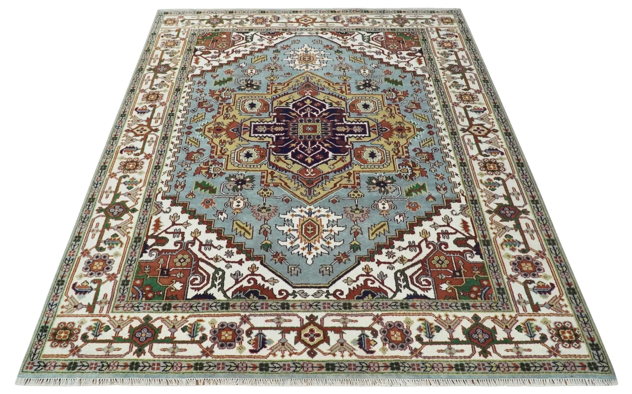 9x12 and Runner Traditional Mustard, Silver and Ivory Hand knotted wool Area Rug - Image 10