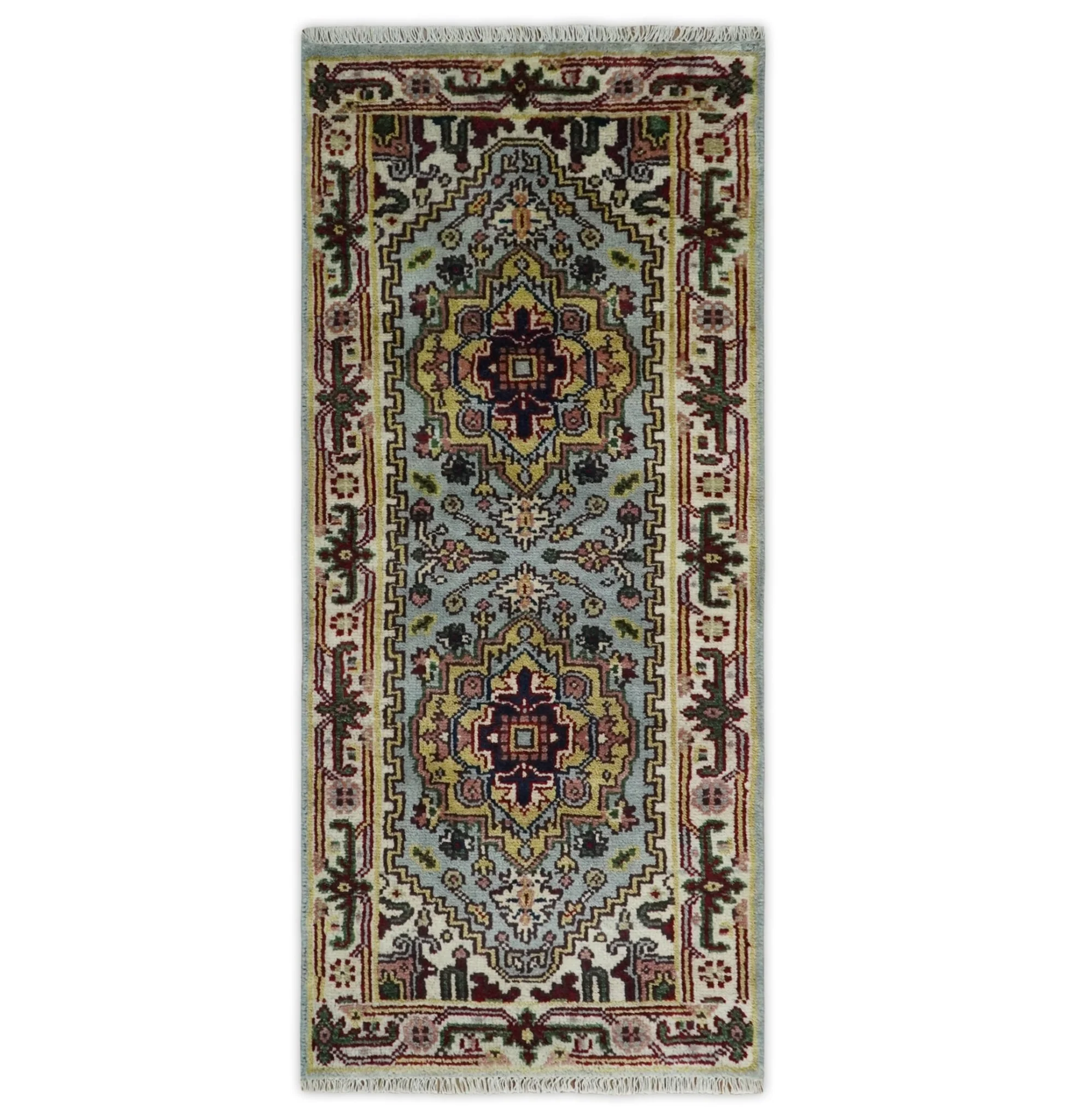 9x12 and Runner Traditional Mustard, Silver and Ivory Hand knotted wool Area Rug - Image 11