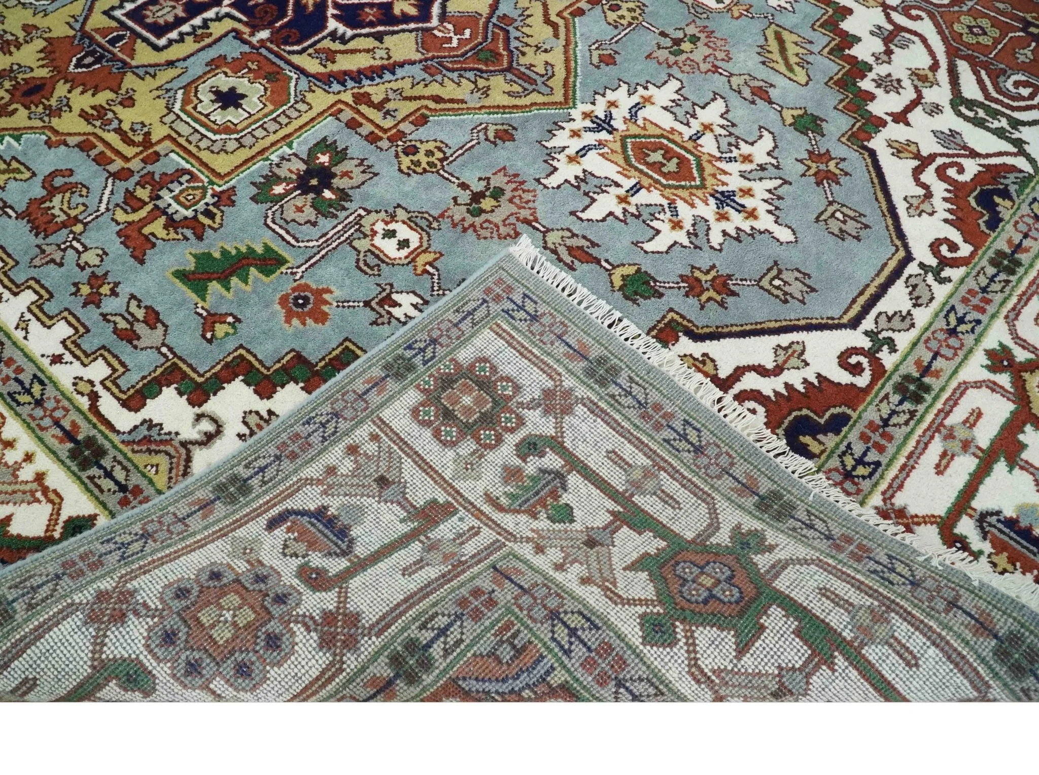 9x12 and Runner Traditional Mustard, Silver and Ivory Hand knotted wool Area Rug - Image 6