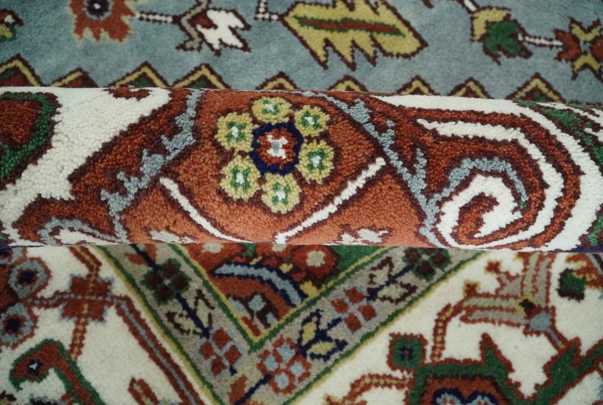 9x12 and Runner Traditional Mustard, Silver and Ivory Hand knotted wool Area Rug - Image 7