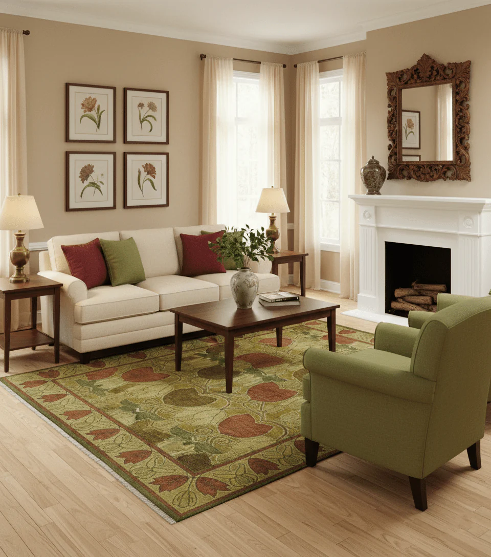 Art and Craft Design Olive Green And Brown Hand Knotted 8x10 Wool Area Rug - Image 2