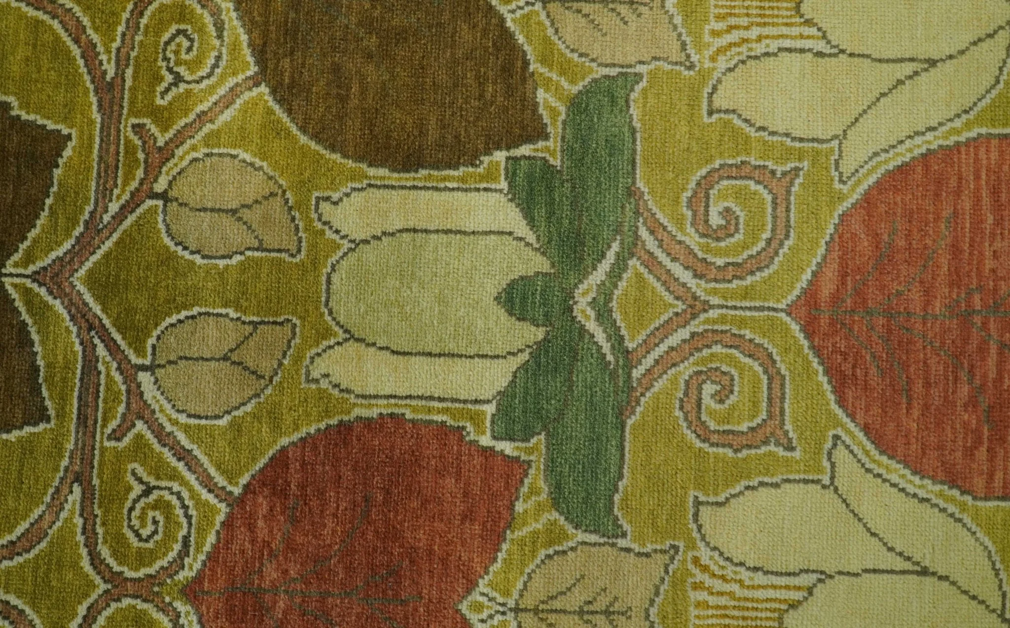 Art and Craft Design Olive Green And Brown Hand Knotted 8x10 Wool Area Rug - Image 5