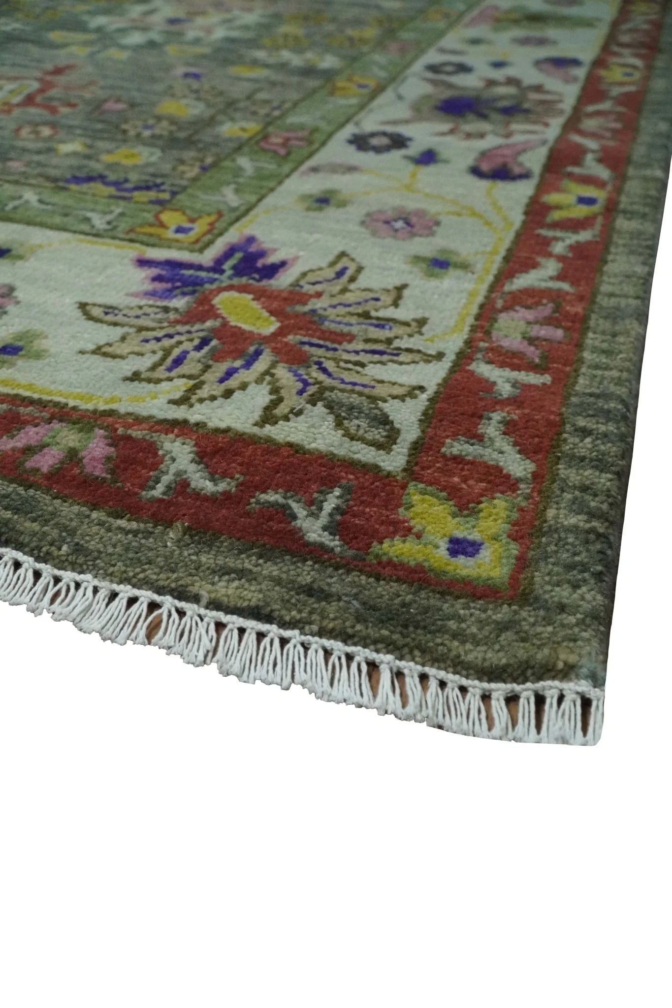 Ready 9x12 Traditional Moss Green and Silver Hand knotted Oushak Wool Area Rug - Image 5