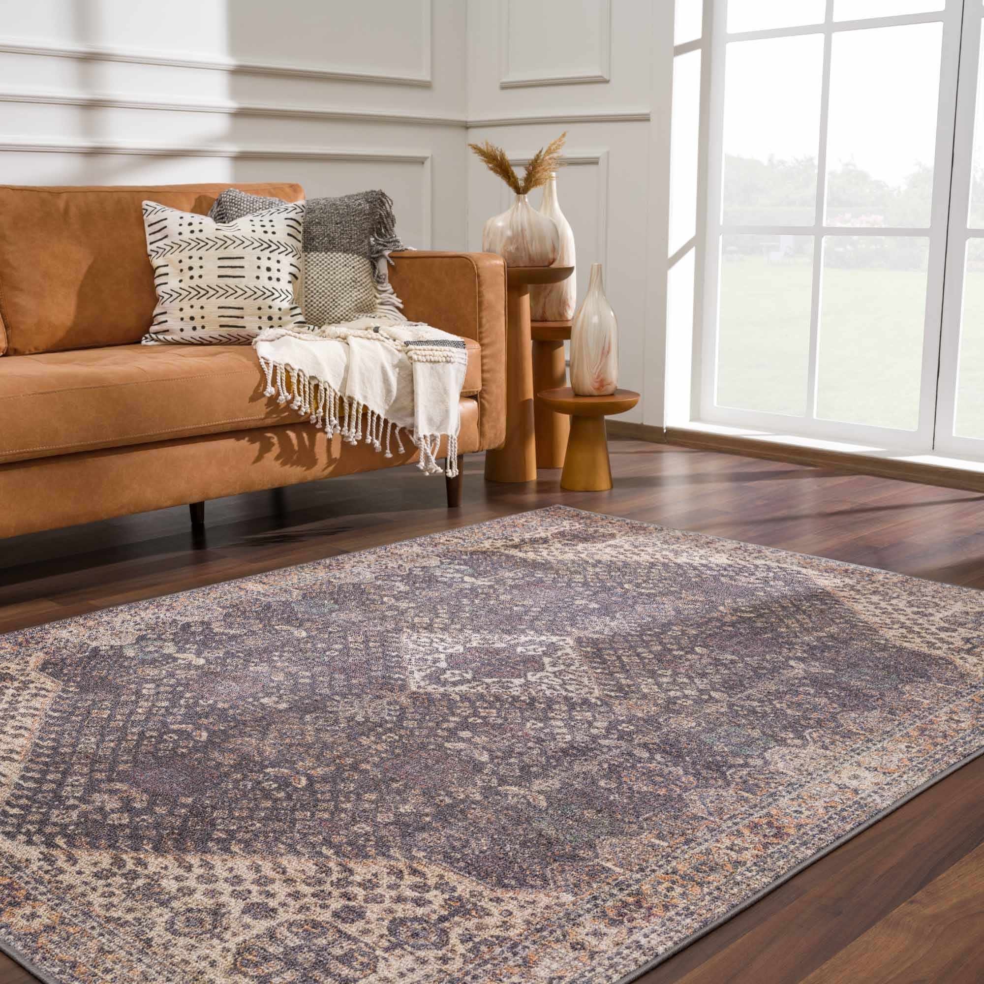 Traditional Oriental Design Beige and Purple Medium pile Area rug - Image 20