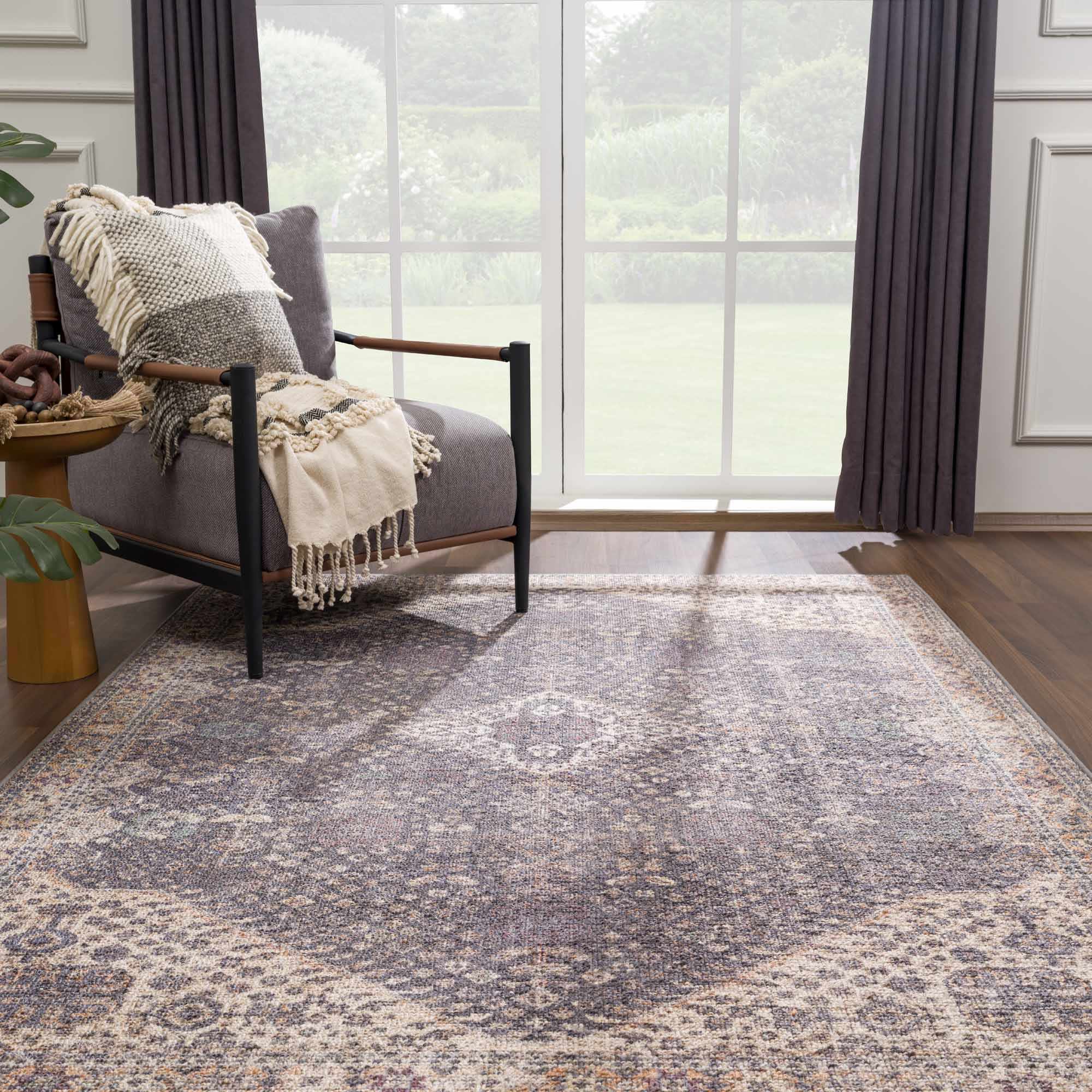 Traditional Oriental Design Beige and Purple Medium pile Area rug - Image 21