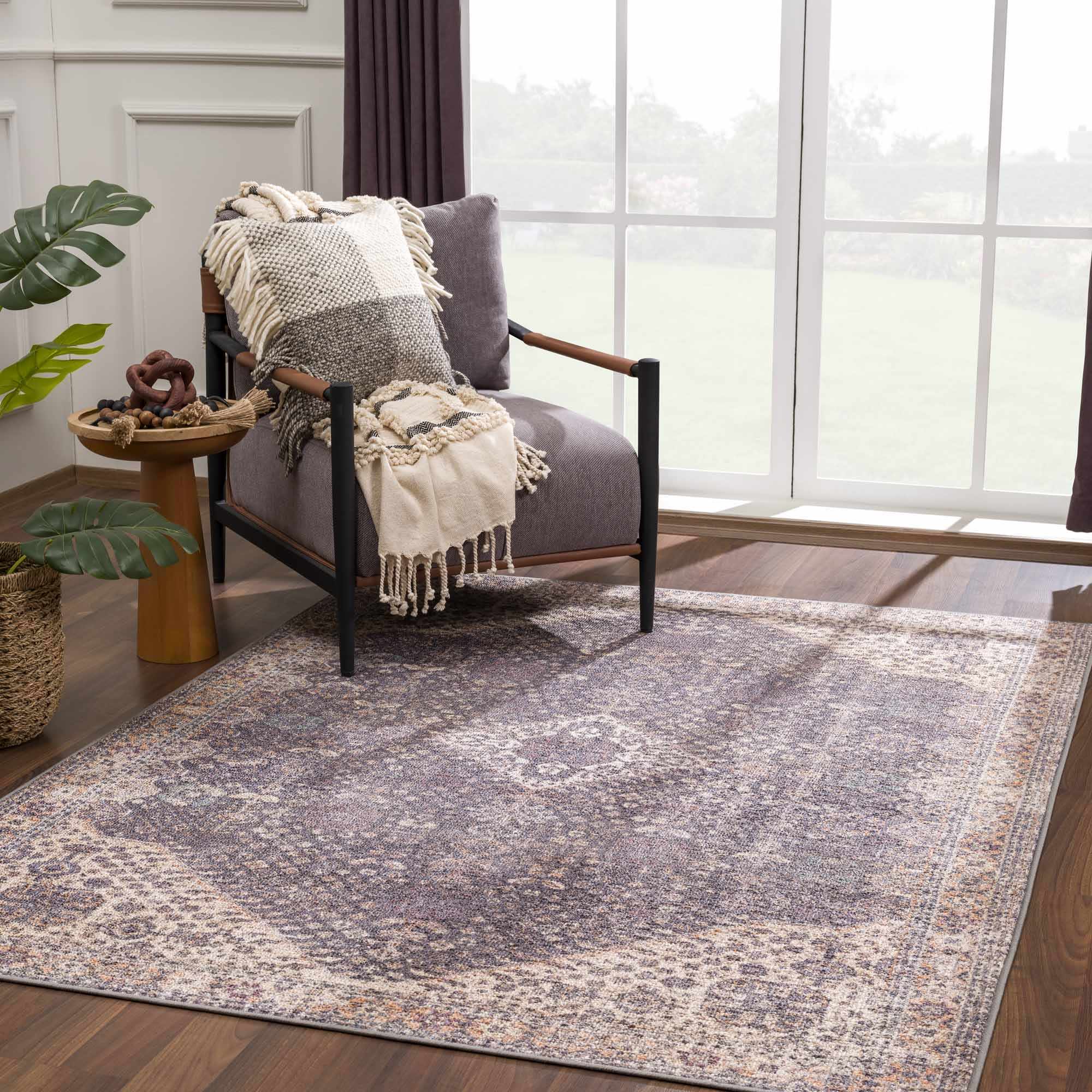 Traditional Oriental Design Beige and Purple Medium pile Area rug - Image 8
