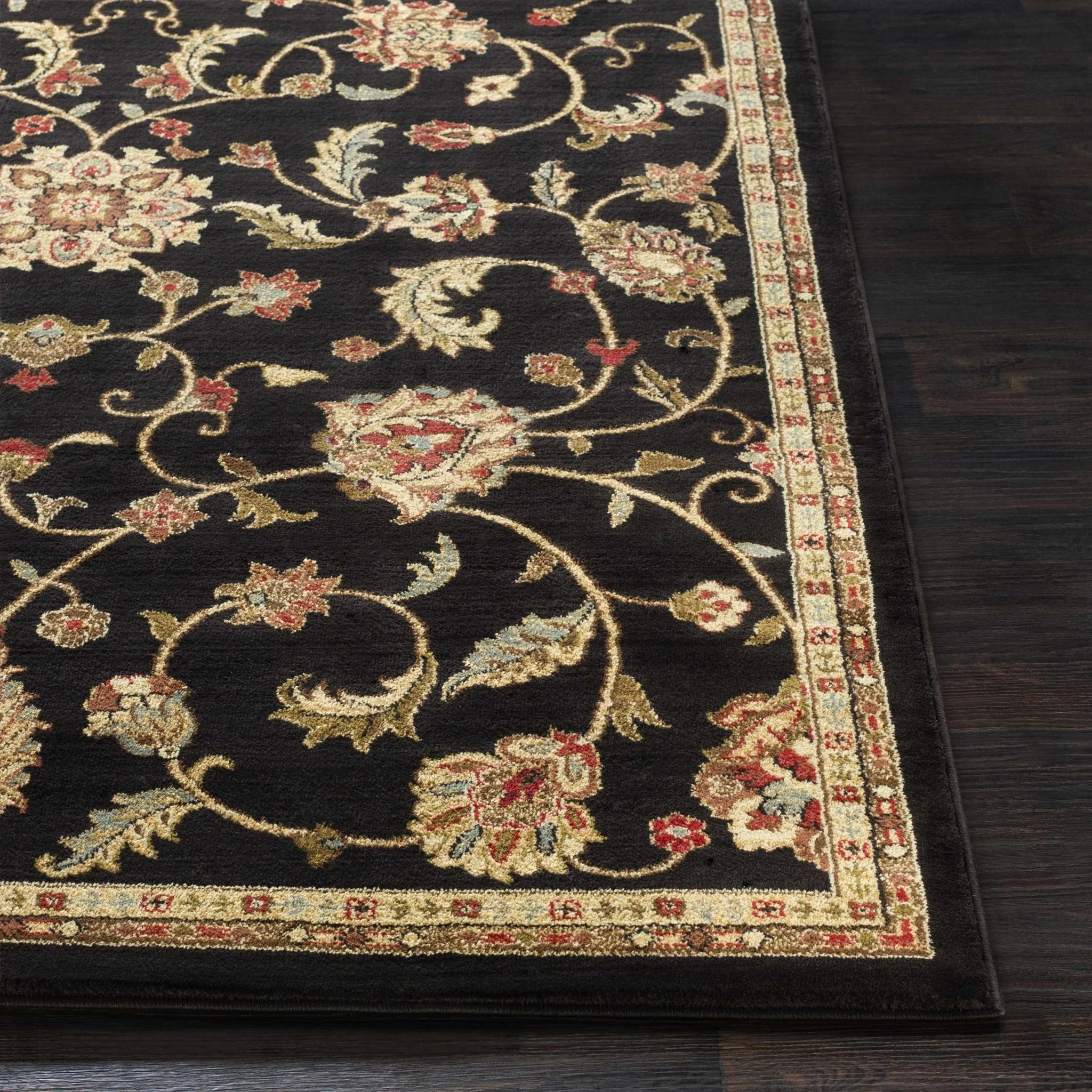 Traditional Oriental Black Machine Woven Rug - Image 14