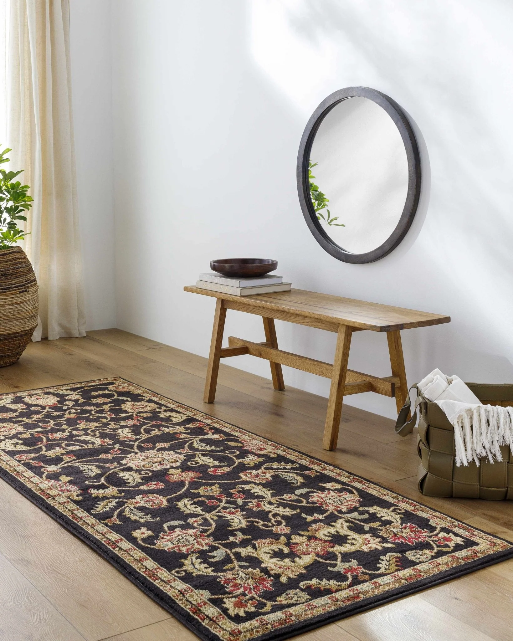 Traditional Oriental Black Machine Woven Rug - Image 3