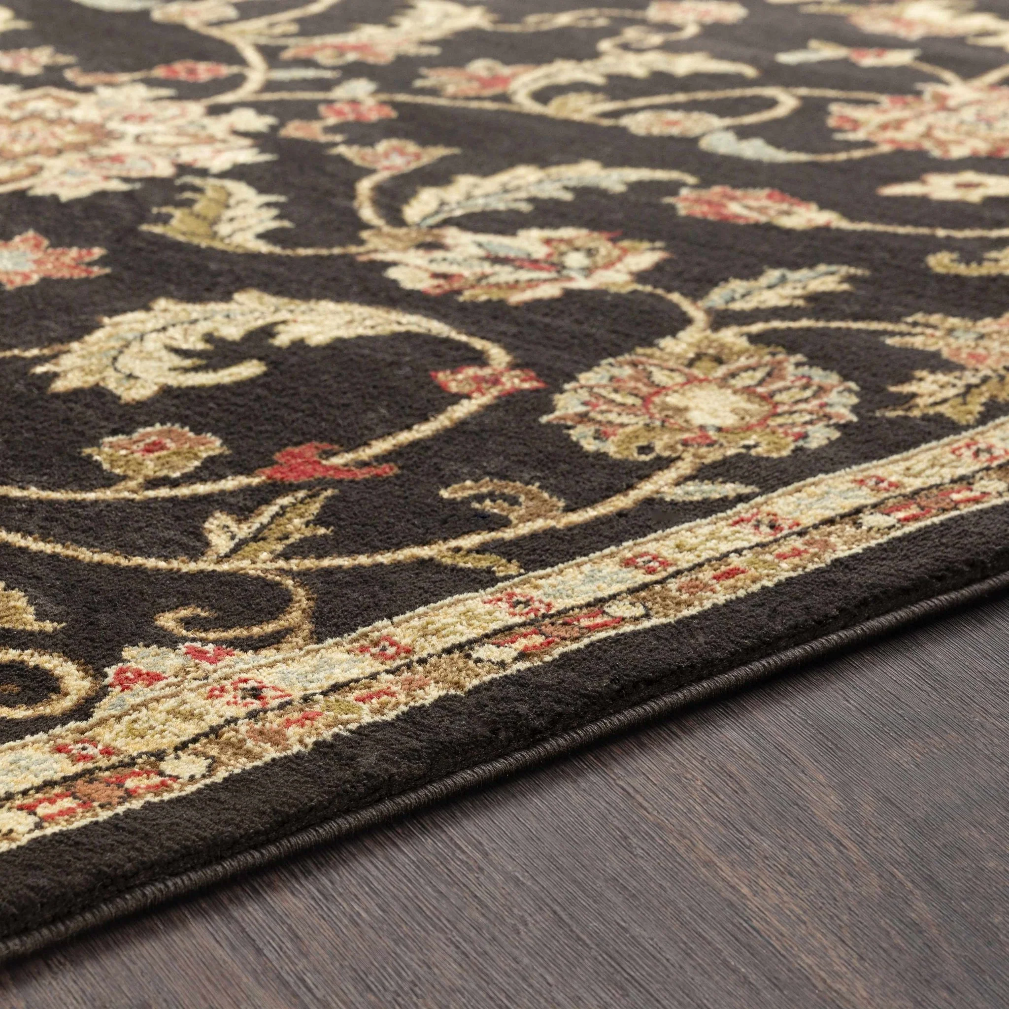 Traditional Oriental Black Machine Woven Rug - Image 7