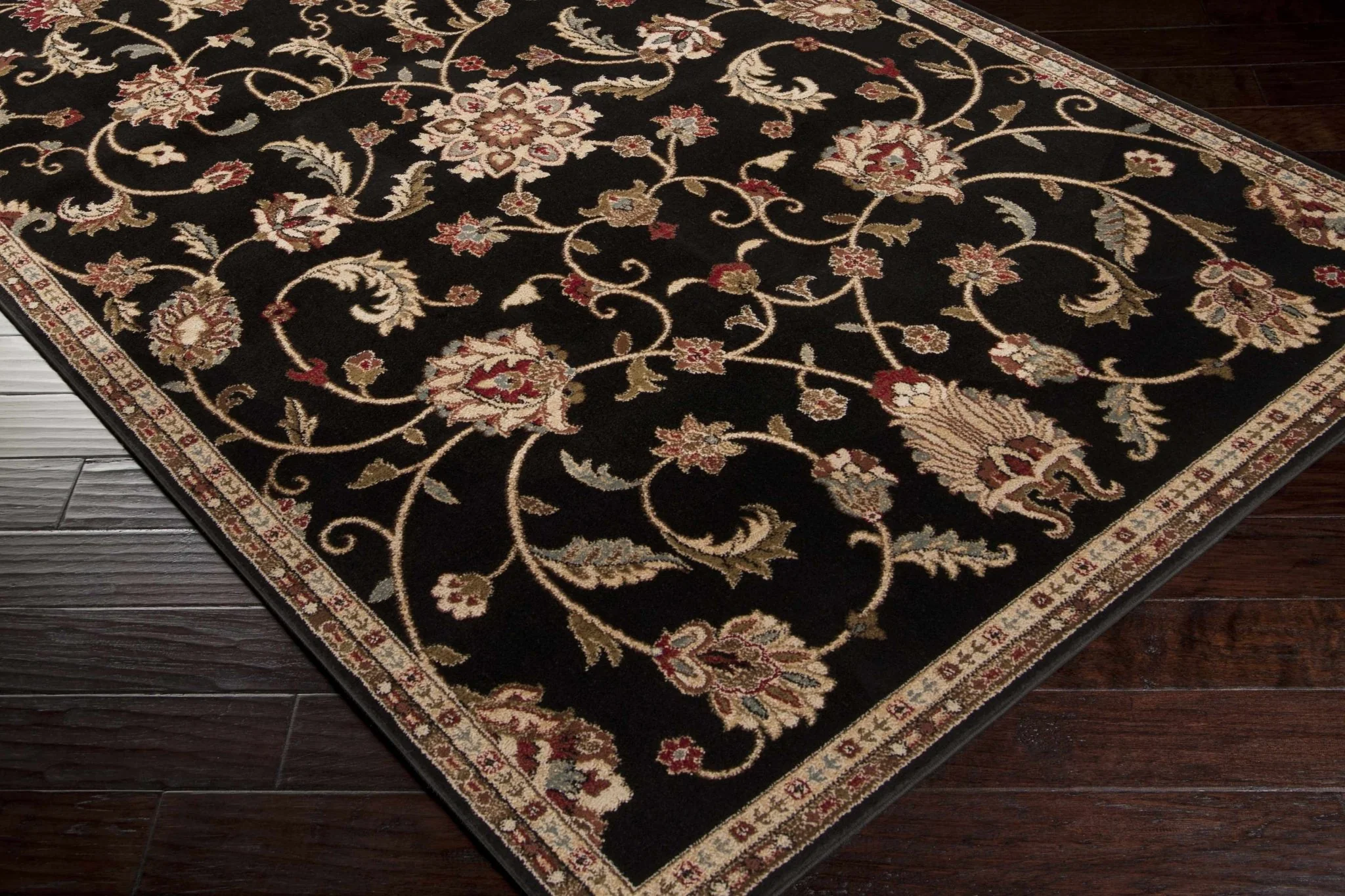 Traditional Oriental Black Machine Woven Rug - Image 8