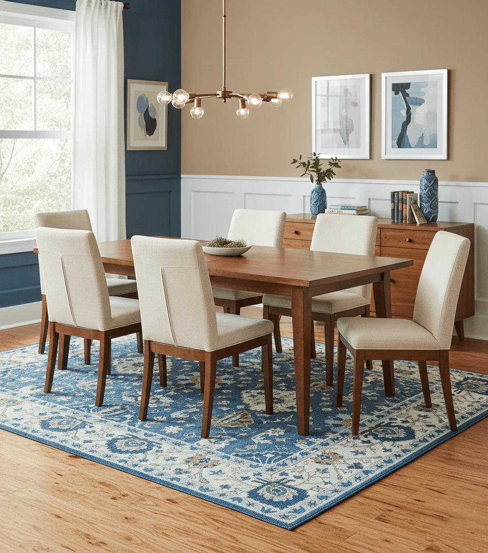 Traditional Oriental Design Beige And Blue Hand Tufted 8x10 Wool Area Rug - Image 2
