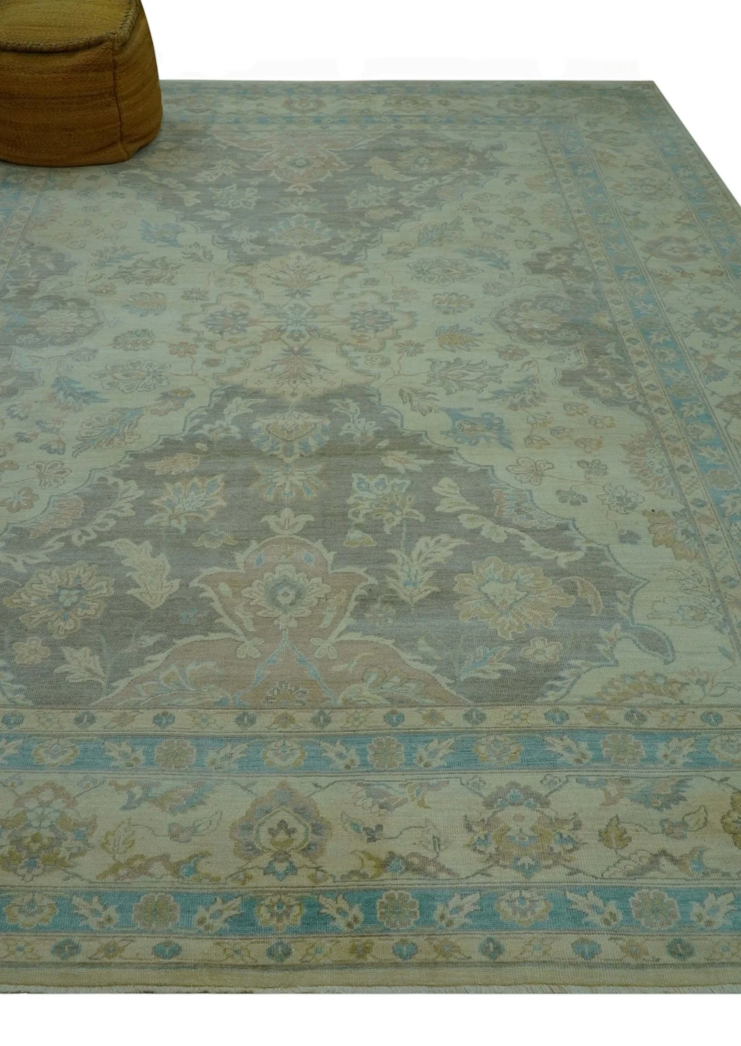 Traditional Oriental Design Blue And Beige Hand Knotted 8.5x11 Wool Area Rug - Image 10