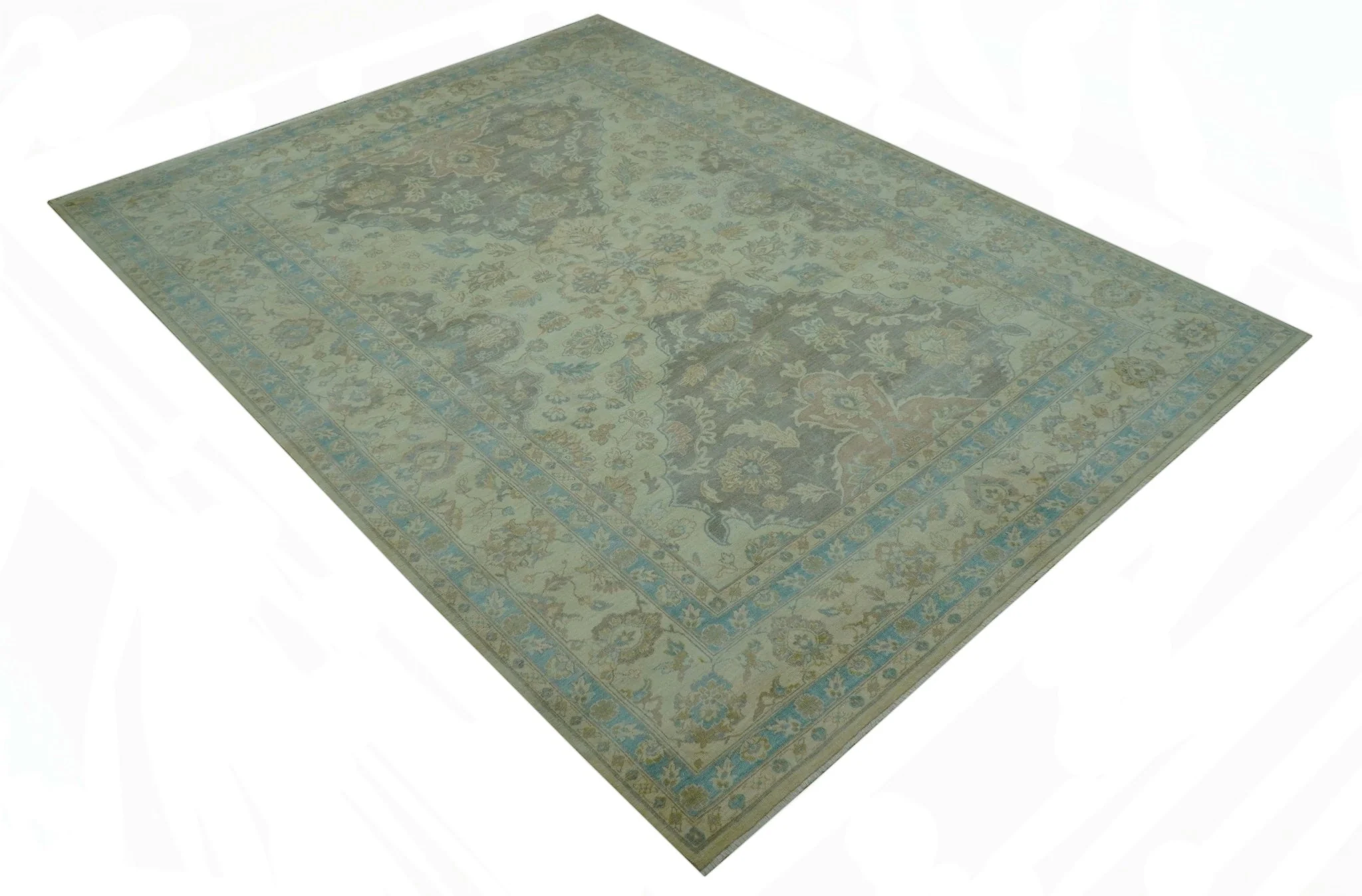 Traditional Oriental Design Blue And Beige Hand Knotted 8.5x11 Wool Area Rug - Image 11