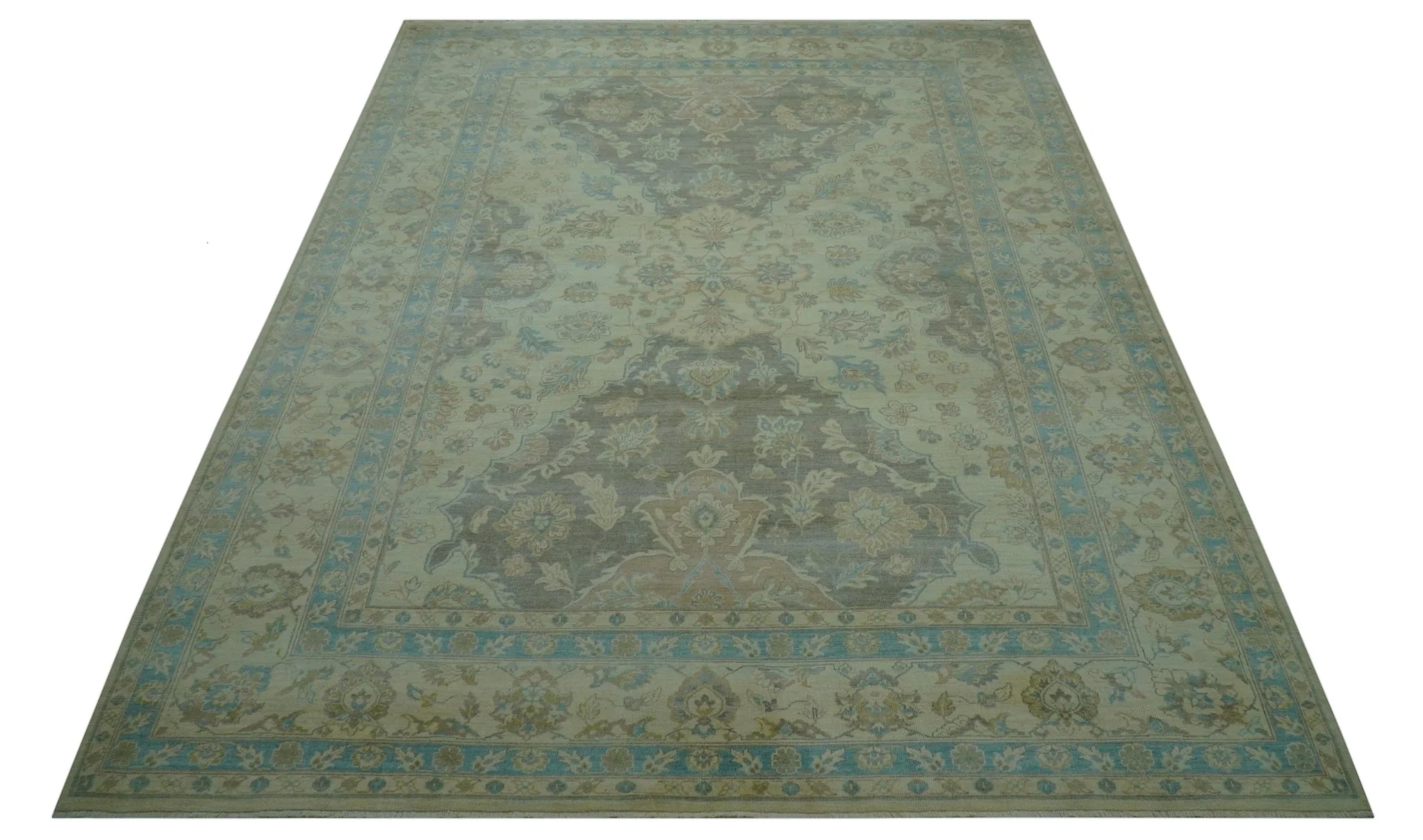 Traditional Oriental Design Blue And Beige Hand Knotted 8.5x11 Wool Area Rug - Image 12