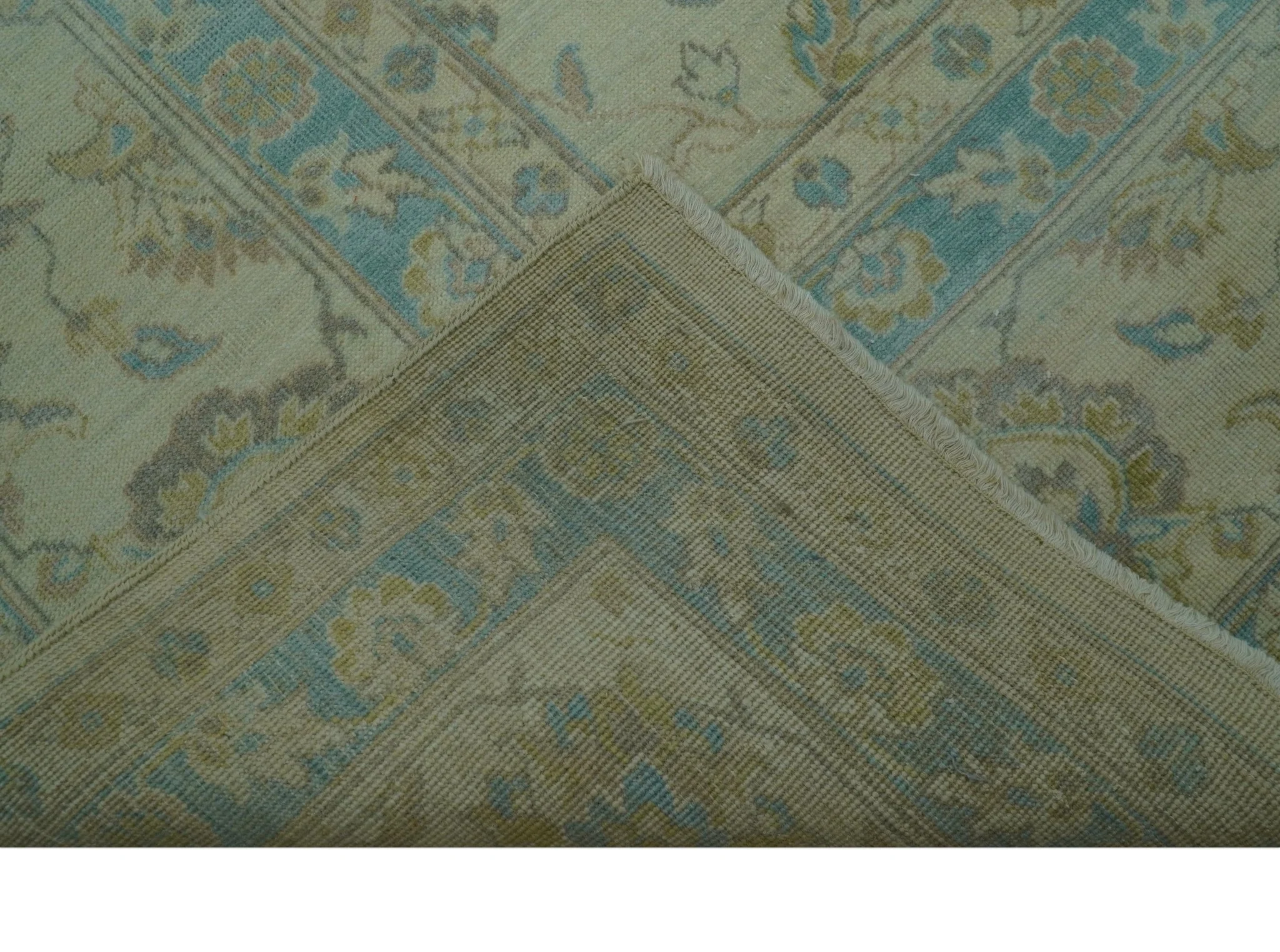 Traditional Oriental Design Blue And Beige Hand Knotted 8.5x11 Wool Area Rug - Image 5