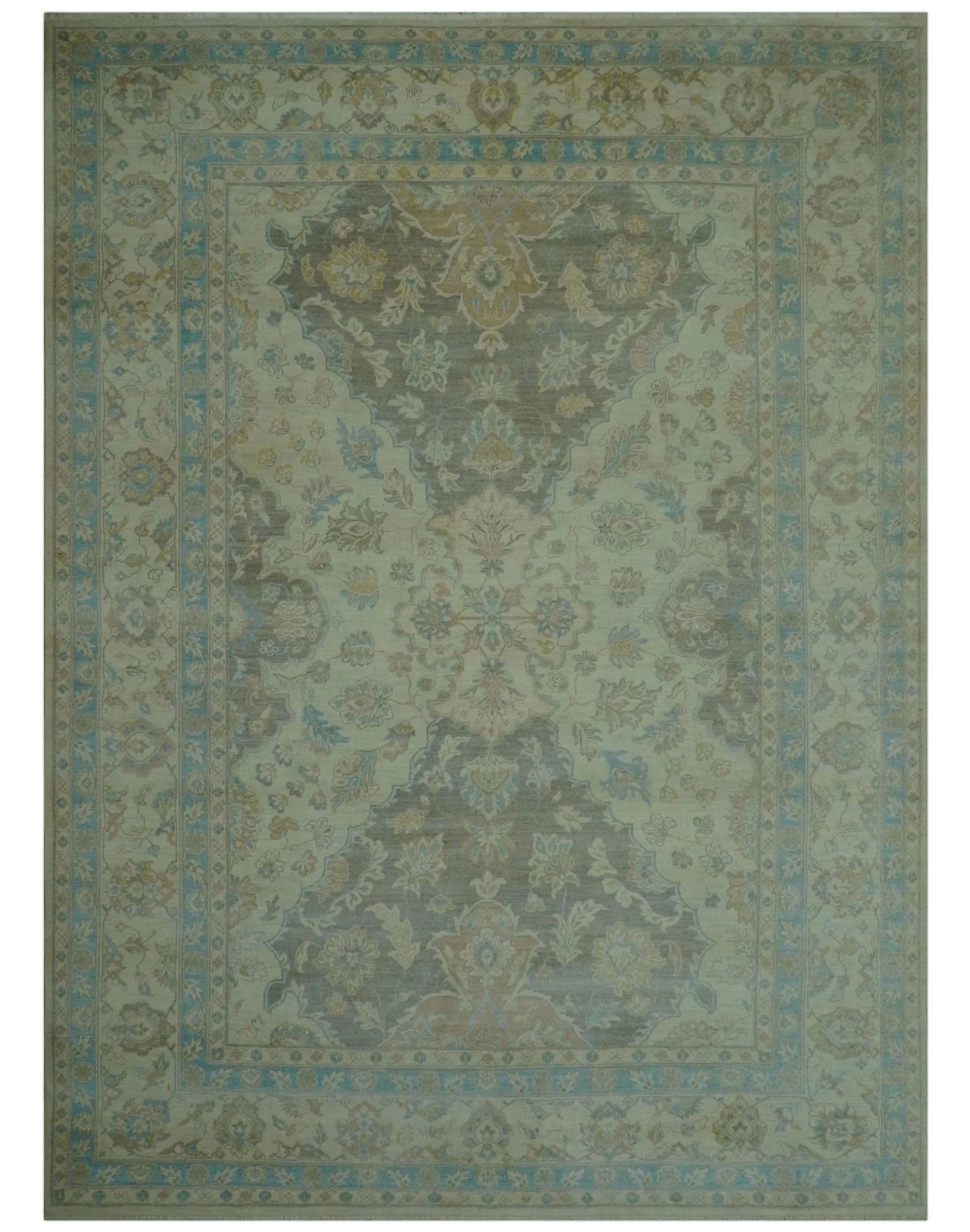 Traditional Oriental Design Blue And Beige Hand Knotted 8.5x11 Wool Area Rug - Image 9