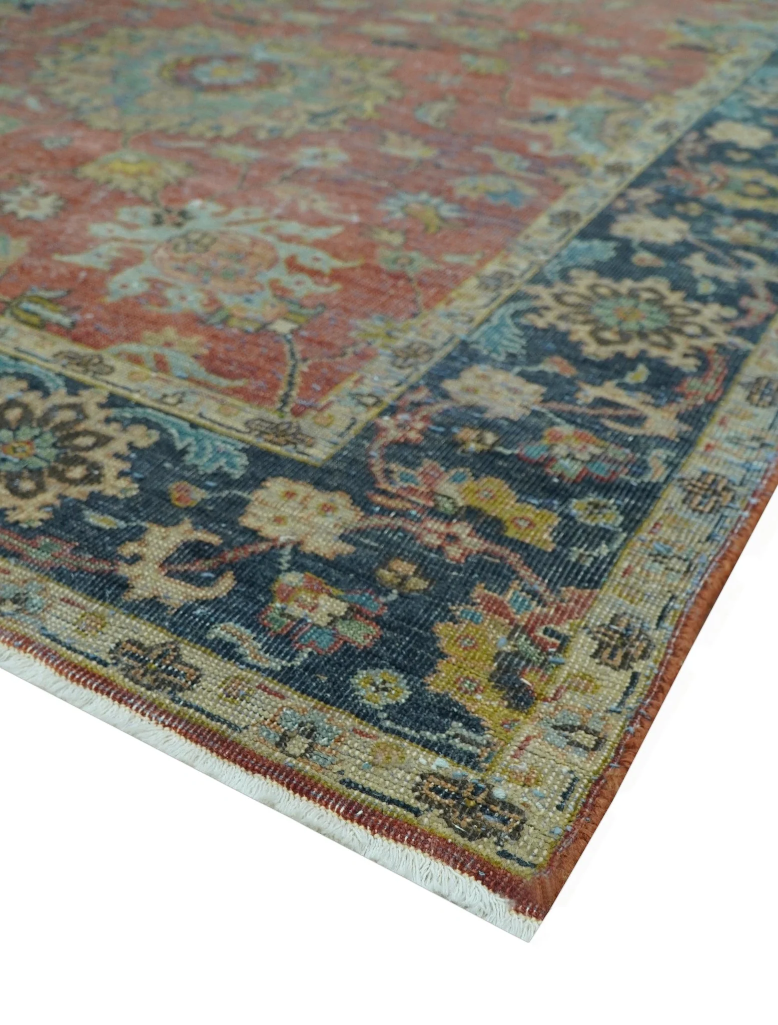 Traditional Oriental Design Fine Rust And Blue Hand Knotted 4x6 Wool Area Rug - Image 8