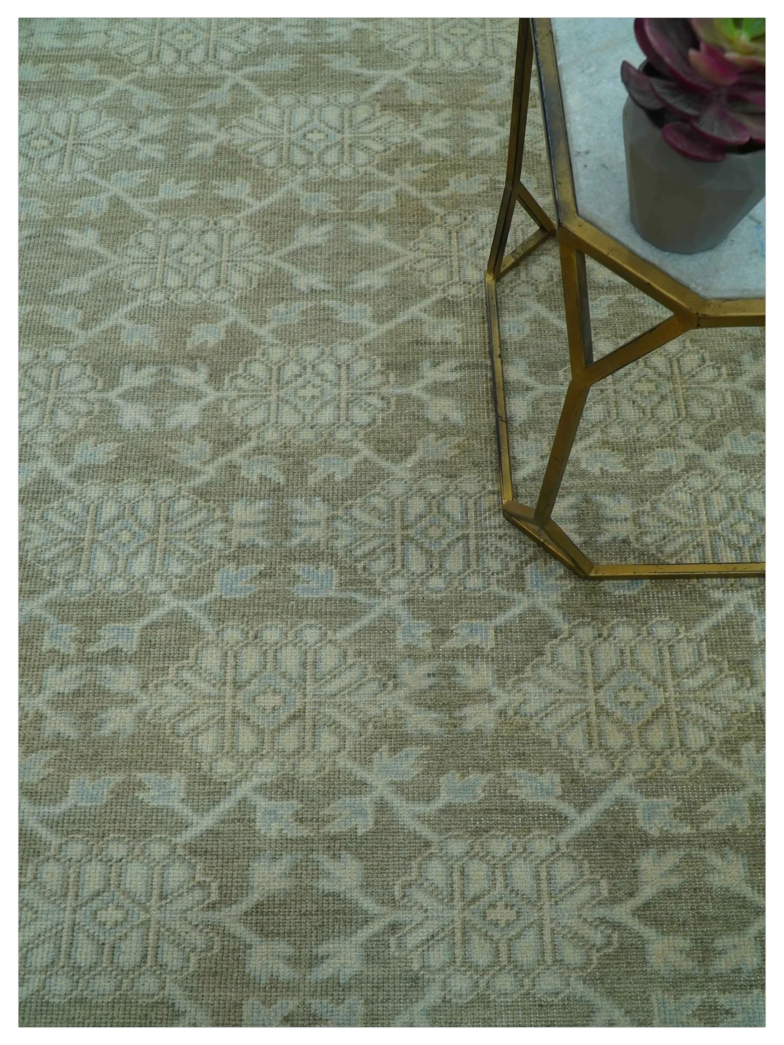 Traditional Oriental Design Brown, Blue And Beige Hand Knotted 6x8 Wool Area Rug - Image 3
