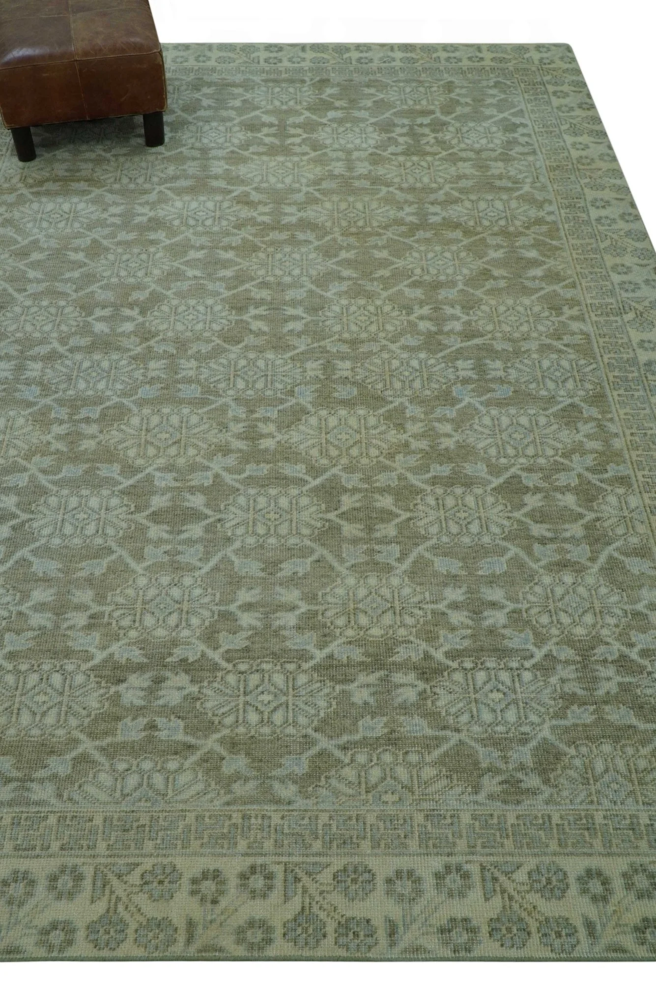 Traditional Oriental Design Brown, Blue And Beige Hand Knotted 6x8 Wool Area Rug - Image 9