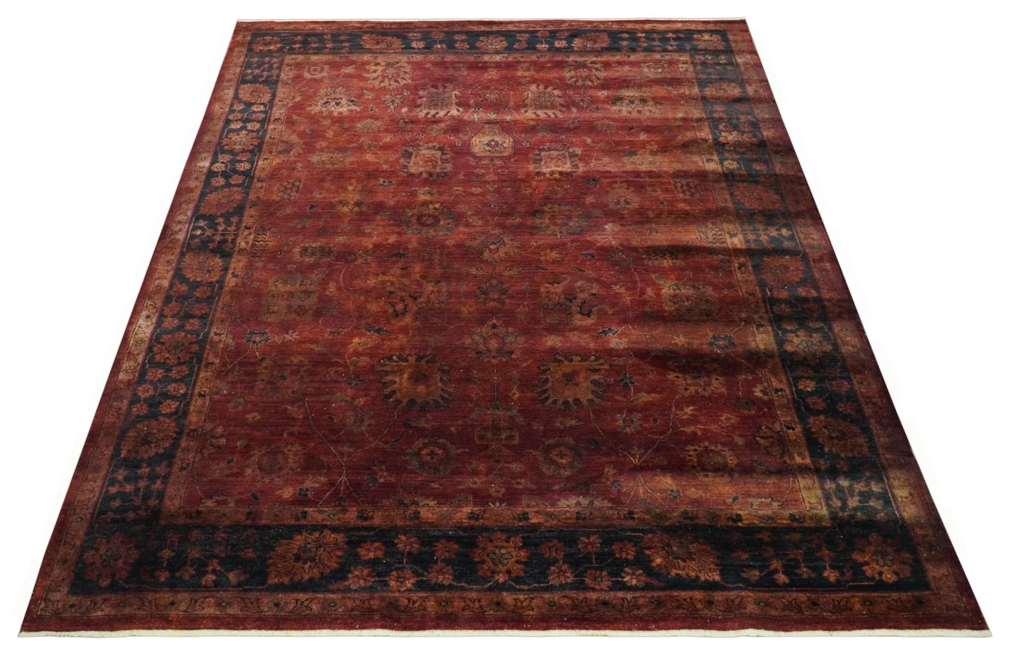 8x10 Traditional Overdyed Red And Black Hand Knotted Wool Area Rug - Image 10