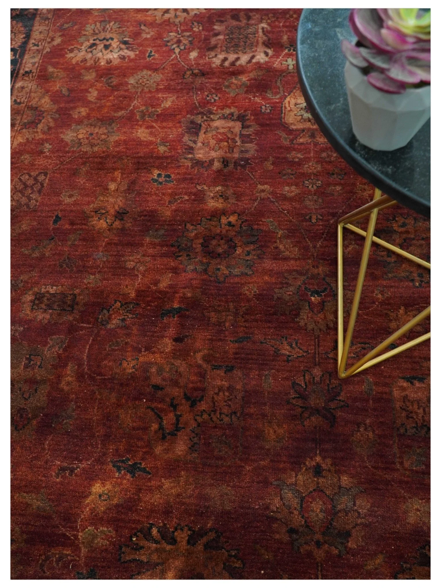 8x10 Traditional Overdyed Red And Black Hand Knotted Wool Area Rug - Image 3