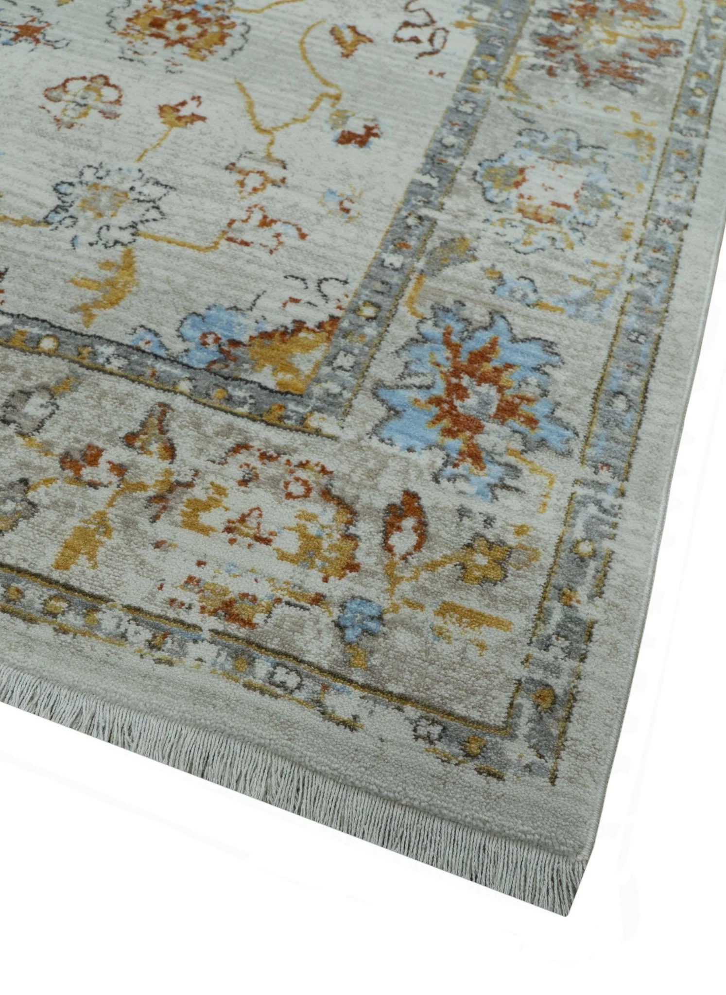 Traditional Oriental Design Silver And Rust Machine Woven 4x5.7 Polyester Area Rug - Image 4