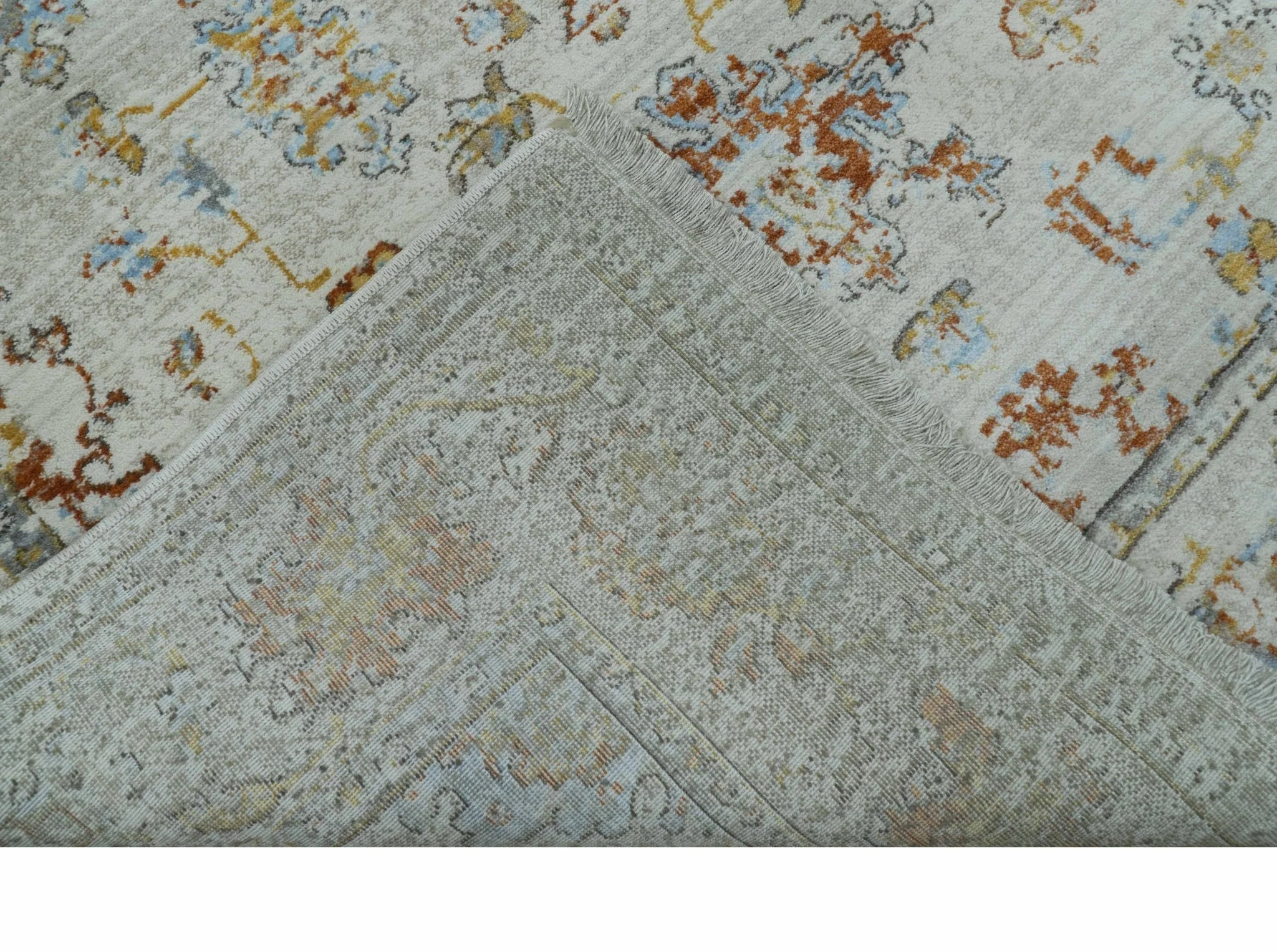 Traditional Oriental Design Silver And Rust Machine Woven 4x5.7 Polyester Area Rug - Image 5
