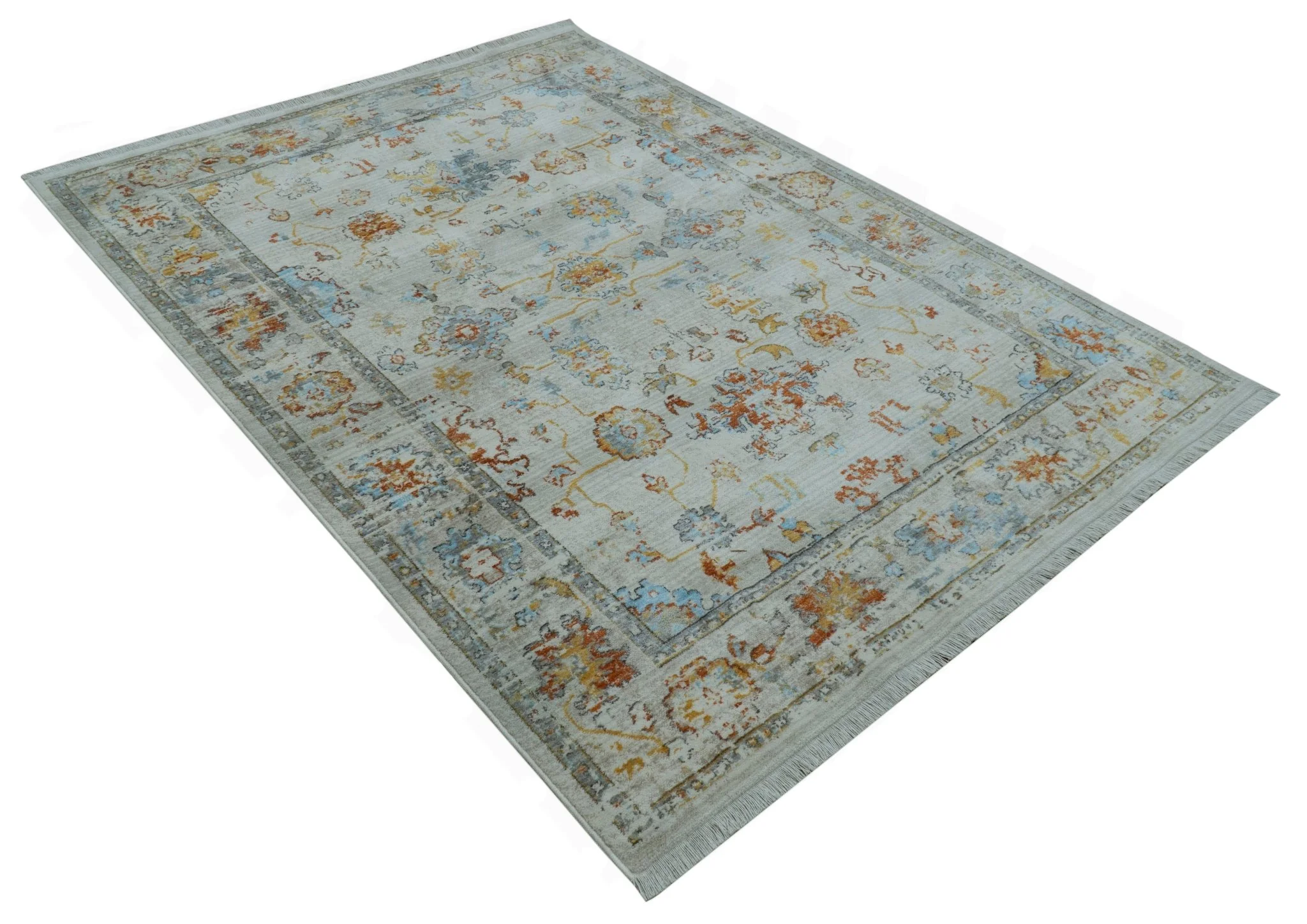 Traditional Oriental Design Silver And Rust Machine Woven 4x5.7 Polyester Area Rug - Image 9