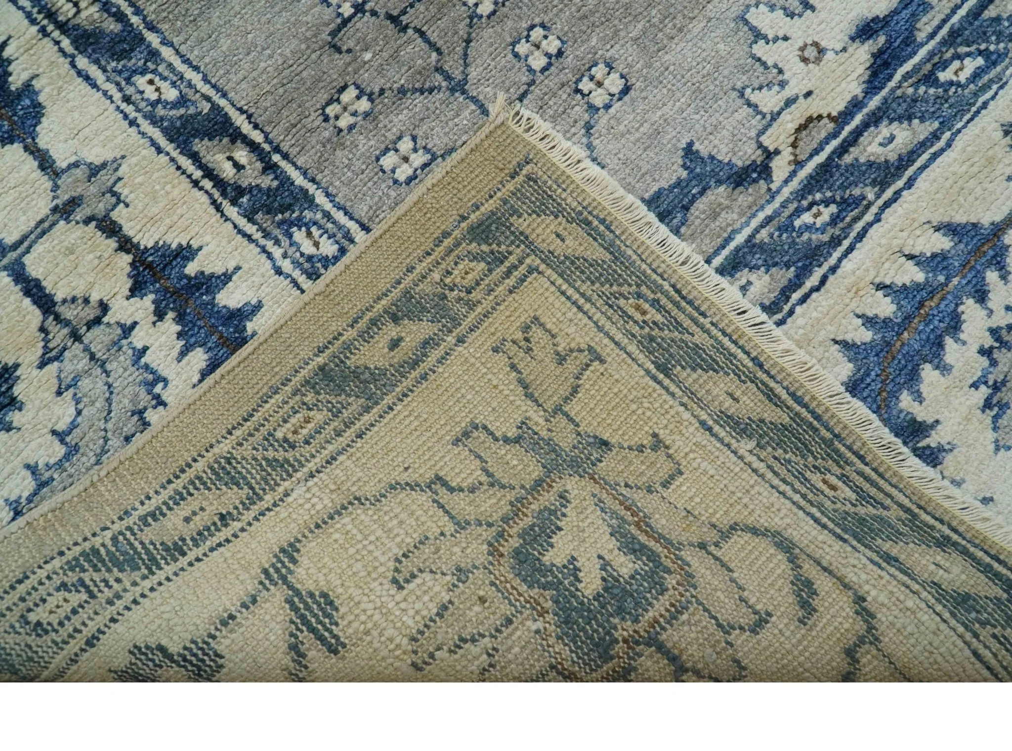 Traditional Oriental Gray And Blue Hand knotted Art Silk Area Rug - Image 7