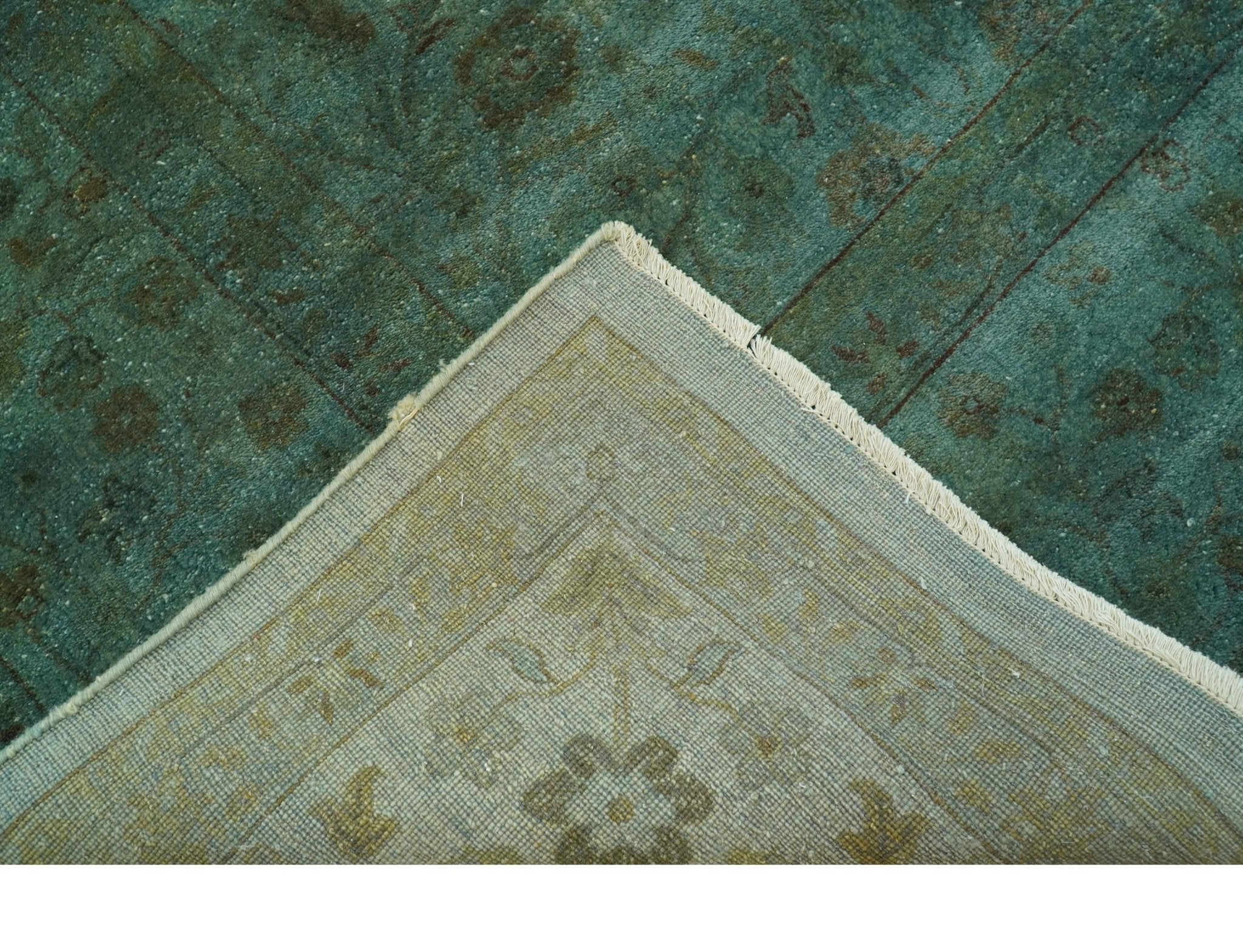 Overdyed Traditional Oriental Oushak Teal Hand knotted Wool Area Rug - Image 4