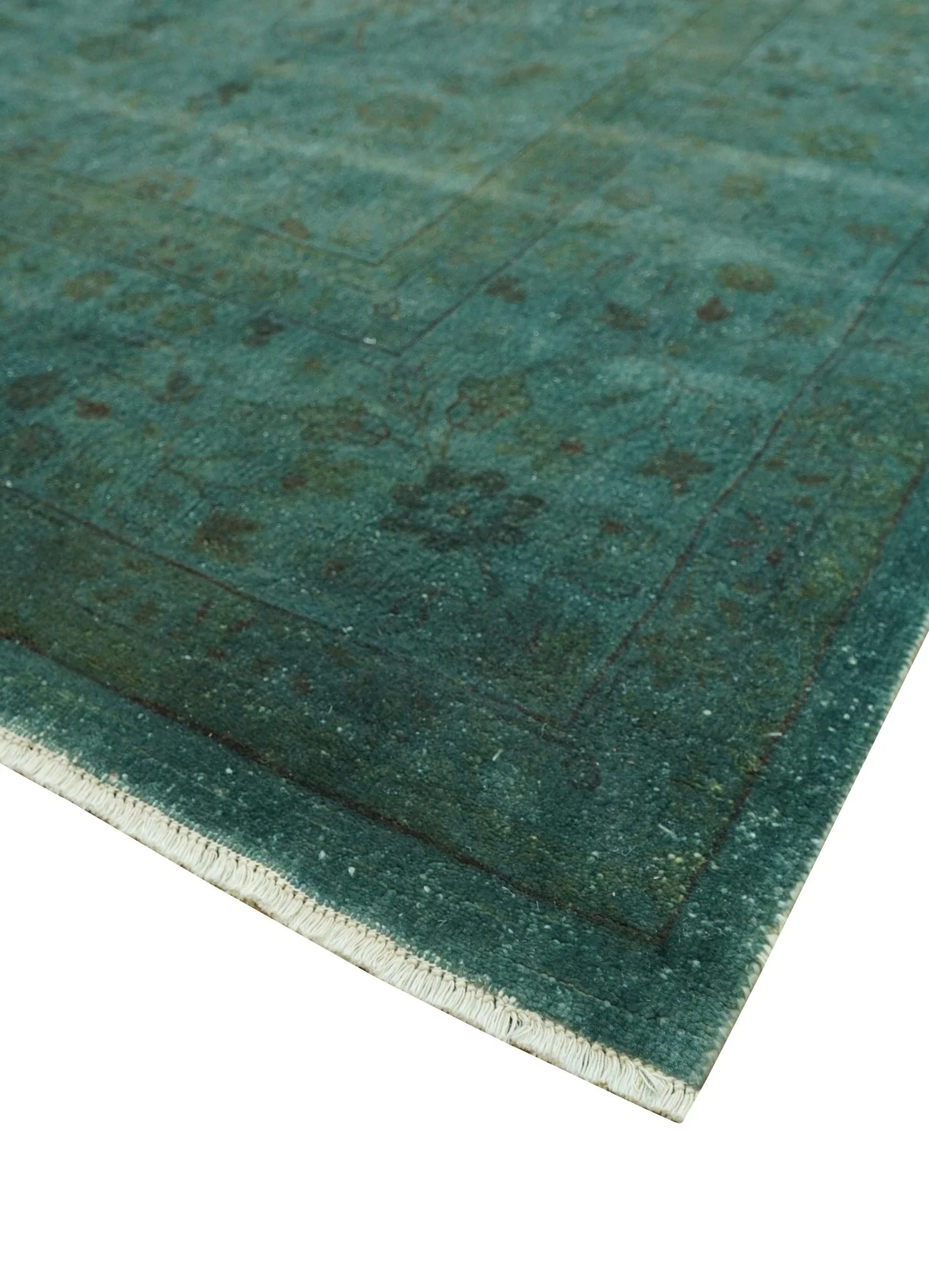 Overdyed Traditional Oriental Oushak Teal Hand knotted Wool Area Rug - Image 5