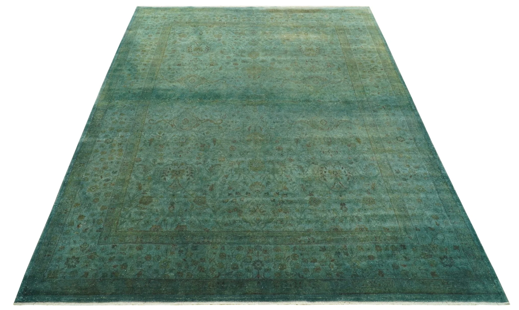 Overdyed Traditional Oriental Oushak Teal Hand knotted Wool Area Rug - Image 9