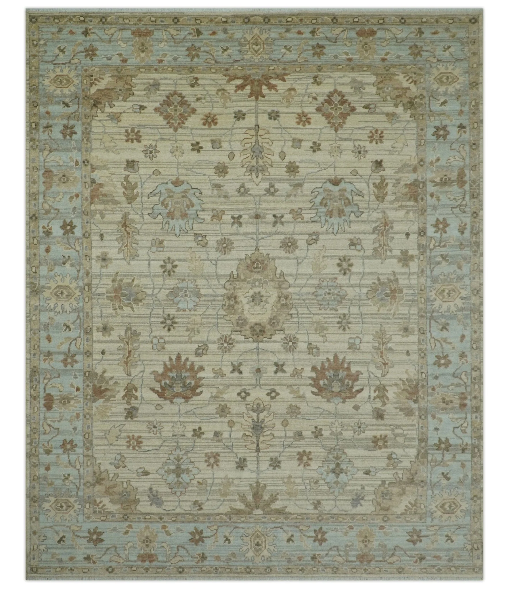 Traditional Oushak  Beige, Brown And Blue Hand Knotted Custom Made Wool rug - Image 10