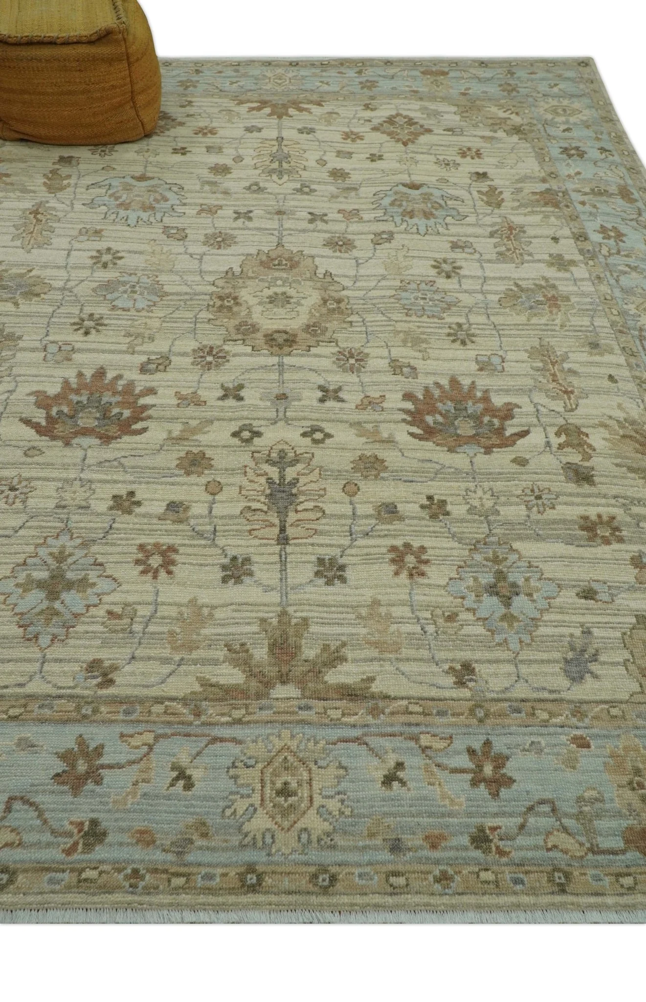Traditional Oushak  Beige, Brown And Blue Hand Knotted Custom Made Wool rug - Image 9