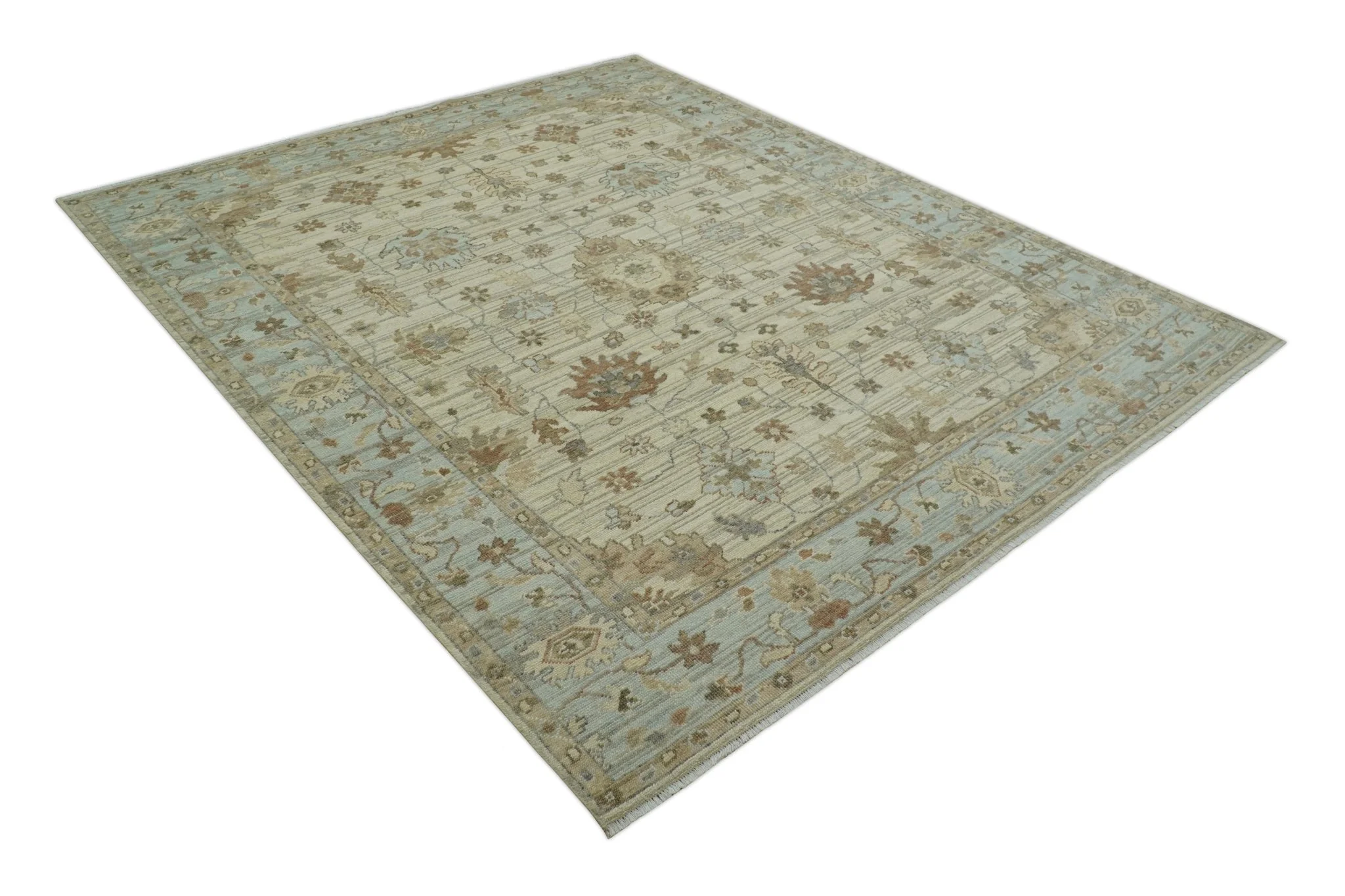Traditional Oushak  Beige, Brown And Blue 8X10 Hand Knotted wool rug - Image 11