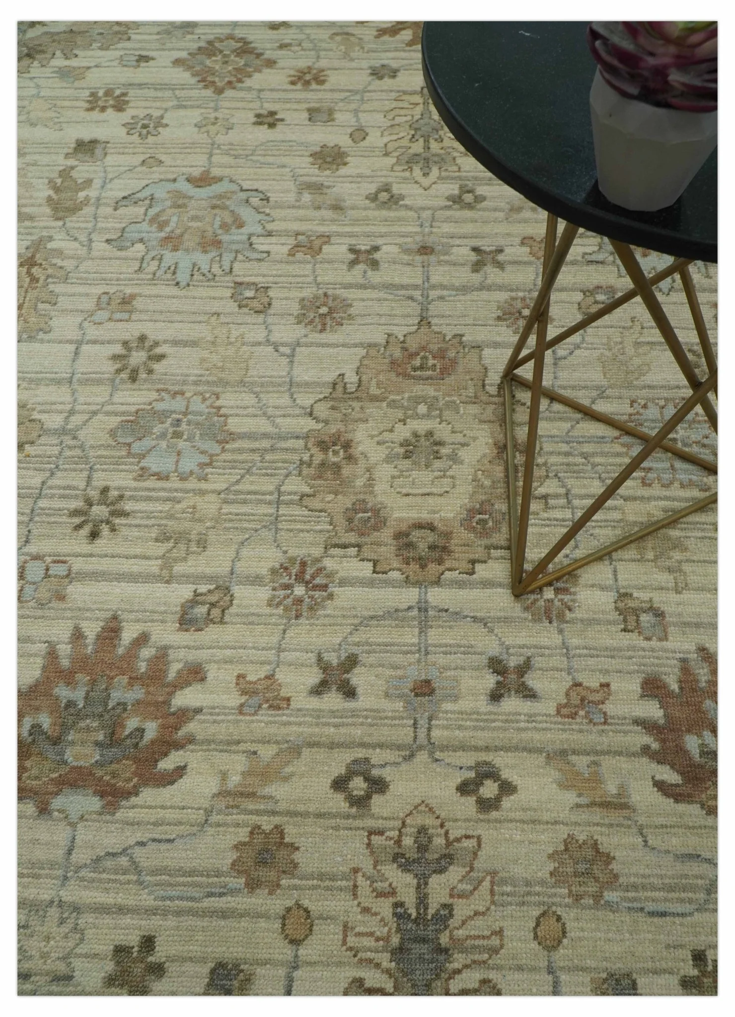 Traditional Oushak  Beige, Brown And Blue 8X10 Hand Knotted wool rug - Image 3