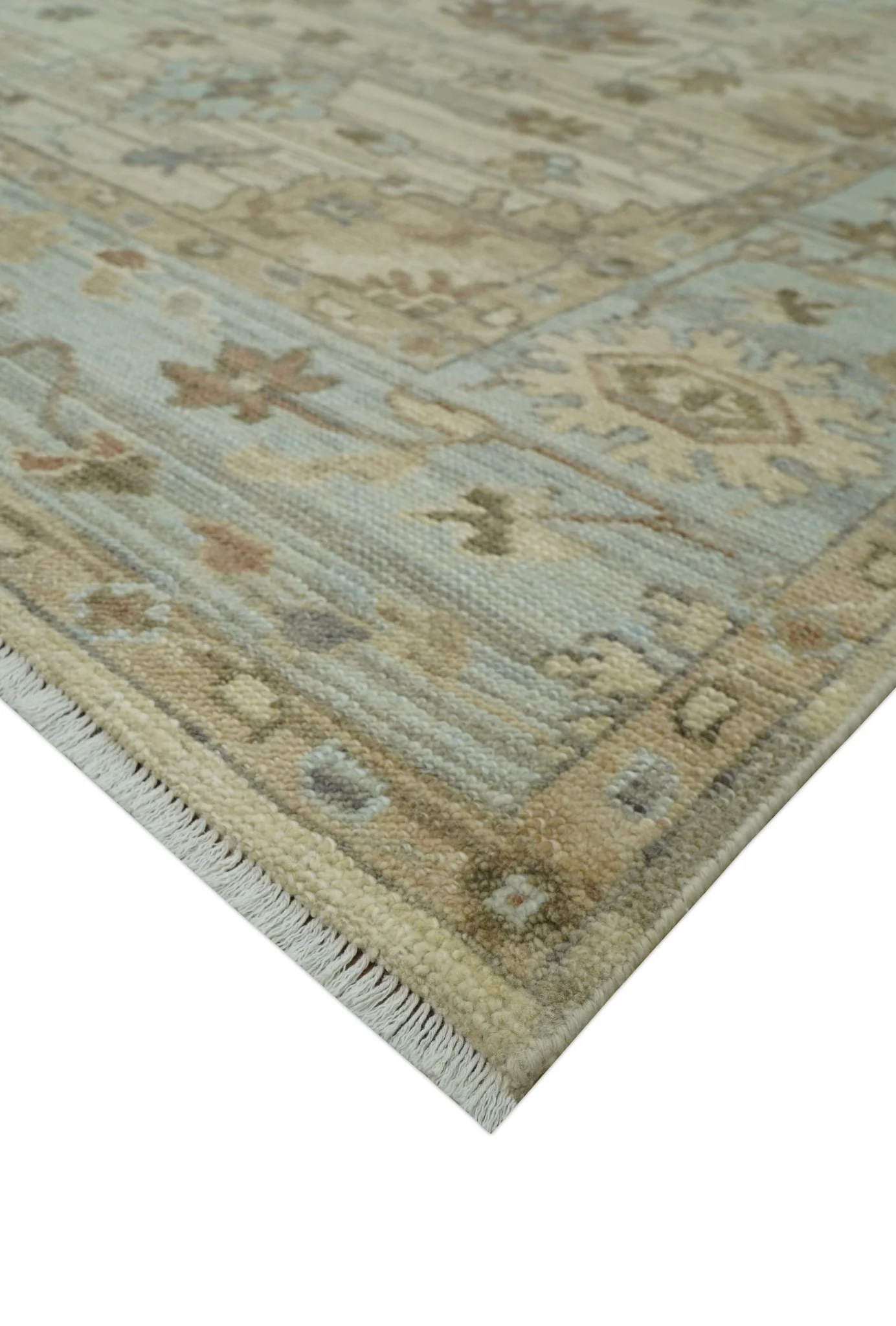 Traditional Oushak  Beige, Brown And Blue 8X10 Hand Knotted wool rug - Image 8
