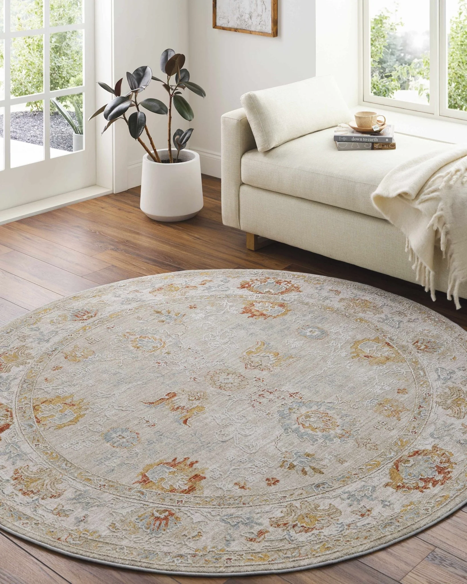 Traditional Oushak Beige Machine Woven Area Rug - Image 10