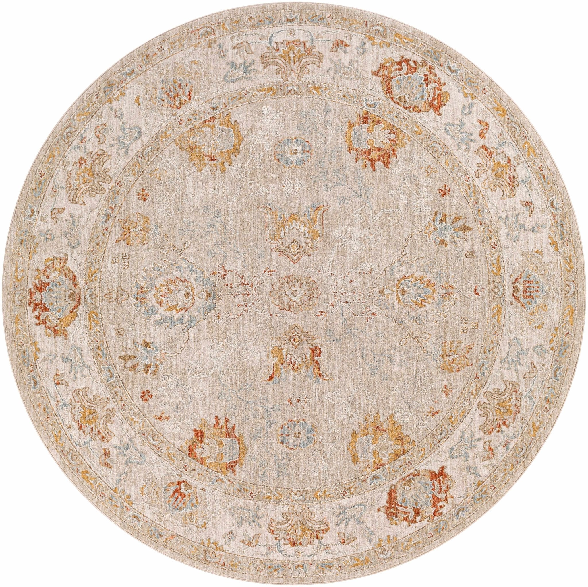 Traditional Oushak Beige Machine Woven Area Rug - Image 11