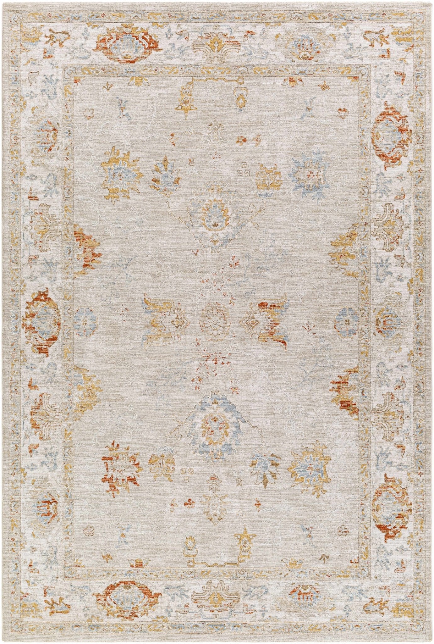 Traditional Oushak Beige Machine Woven Area Rug - Image 16