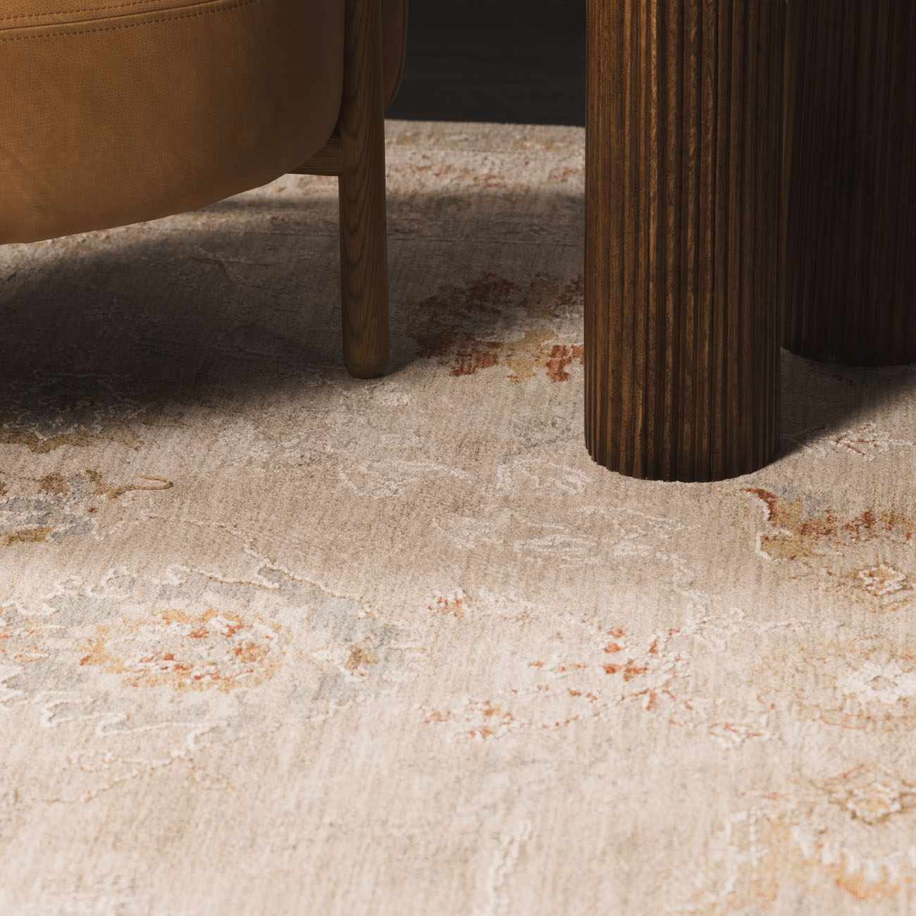 Traditional Oushak Beige Machine Woven Area Rug - Image 4