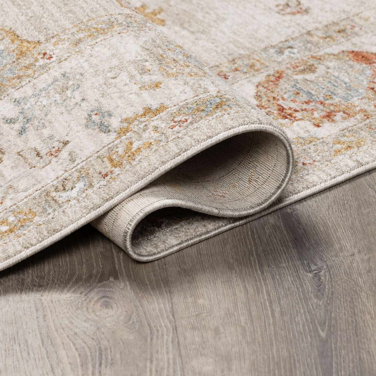 Traditional Oushak Beige Machine Woven Area Rug - Image 6