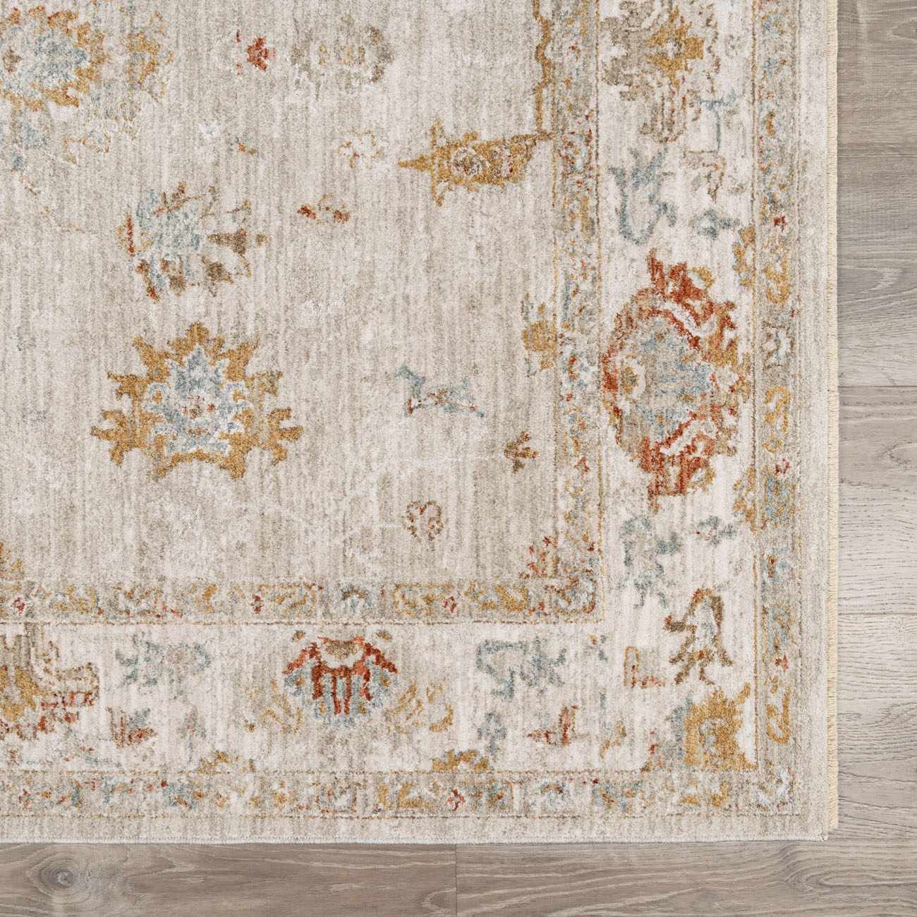 Traditional Oushak Beige Machine Woven Area Rug - Image 7