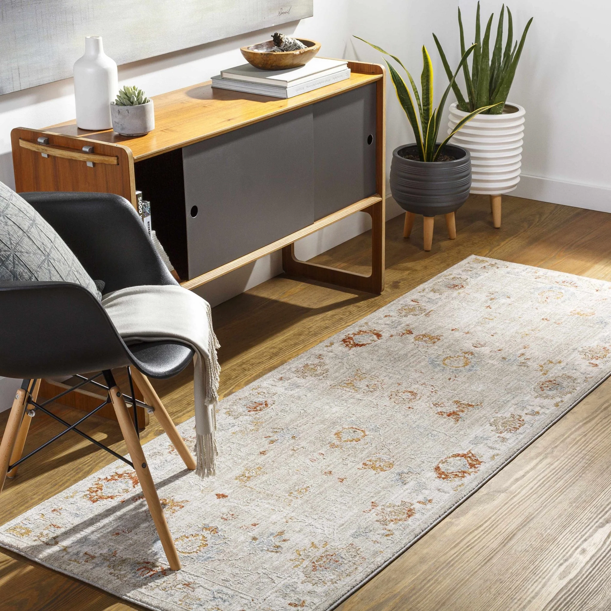 Traditional Oushak Beige Machine Woven Area Rug - Image 8