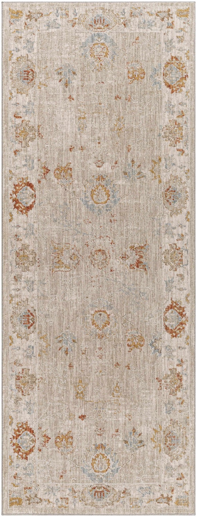 Traditional Oushak Beige Machine Woven Area Rug - Image 9