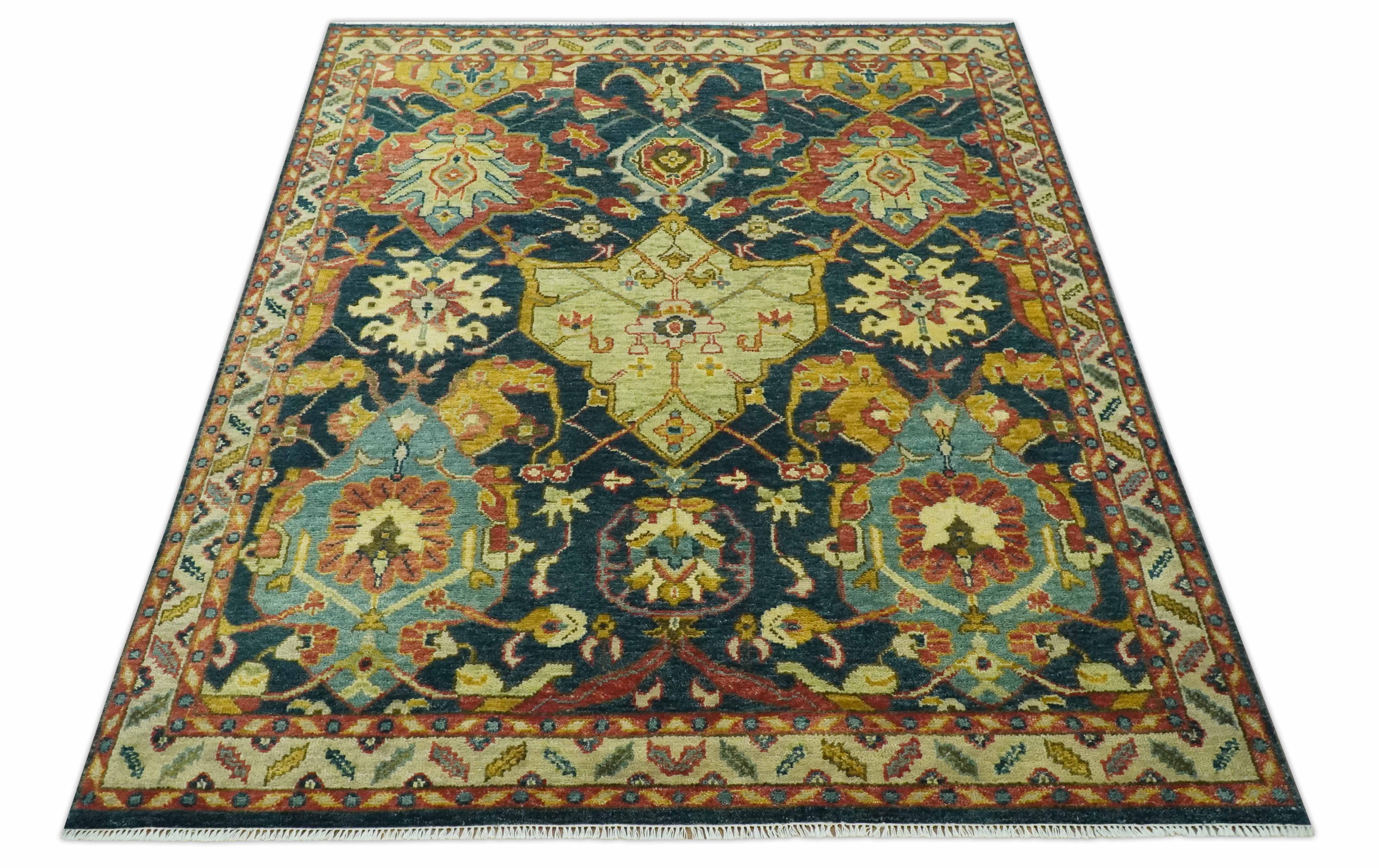 Traditional Oushak Blue and Gold Antique Style Hand knotted Custom Made Area Rug - Image 10