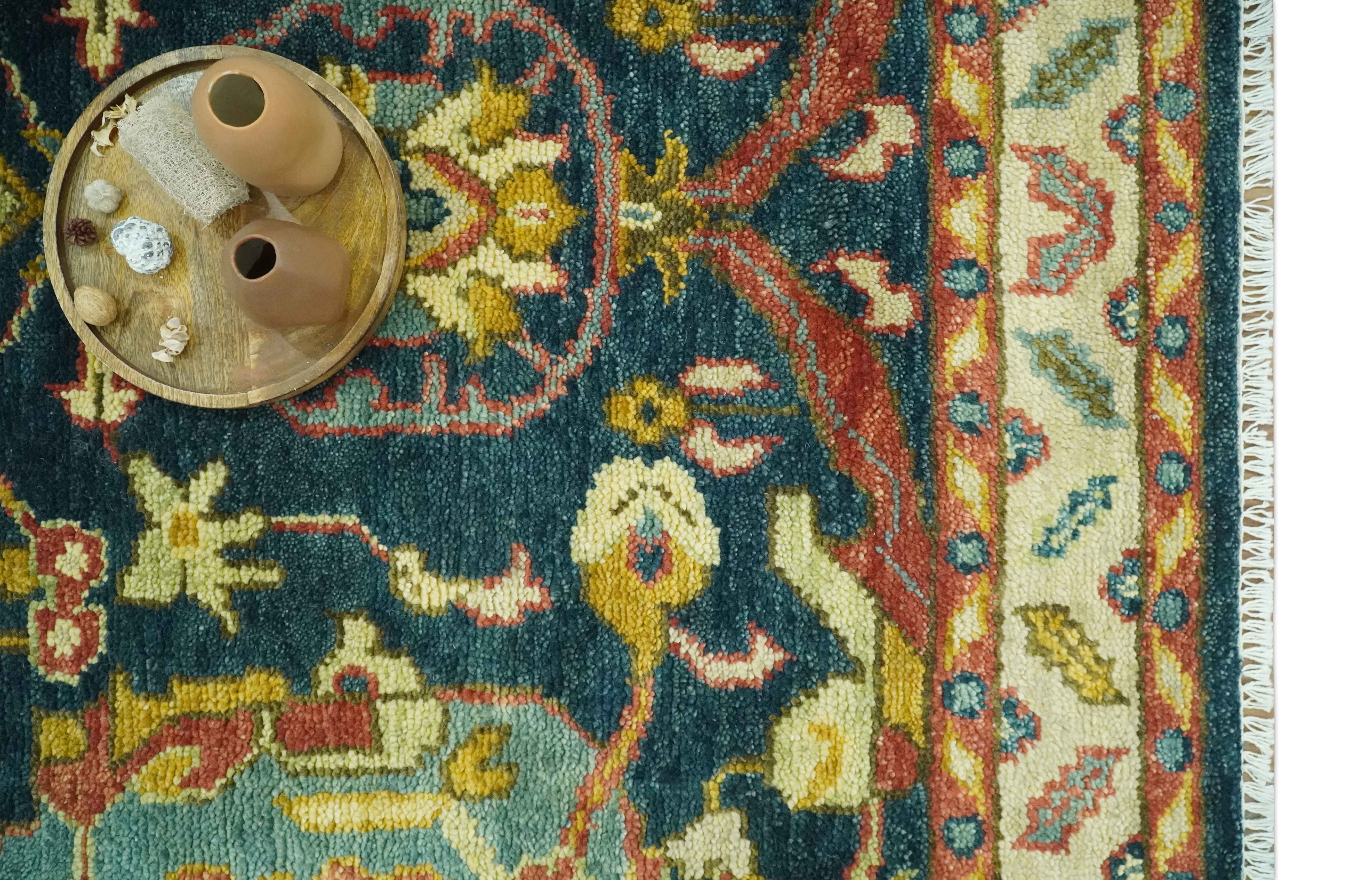 Traditional Oushak Blue and Gold Antique Style Hand knotted Custom Made Area Rug - Image 11