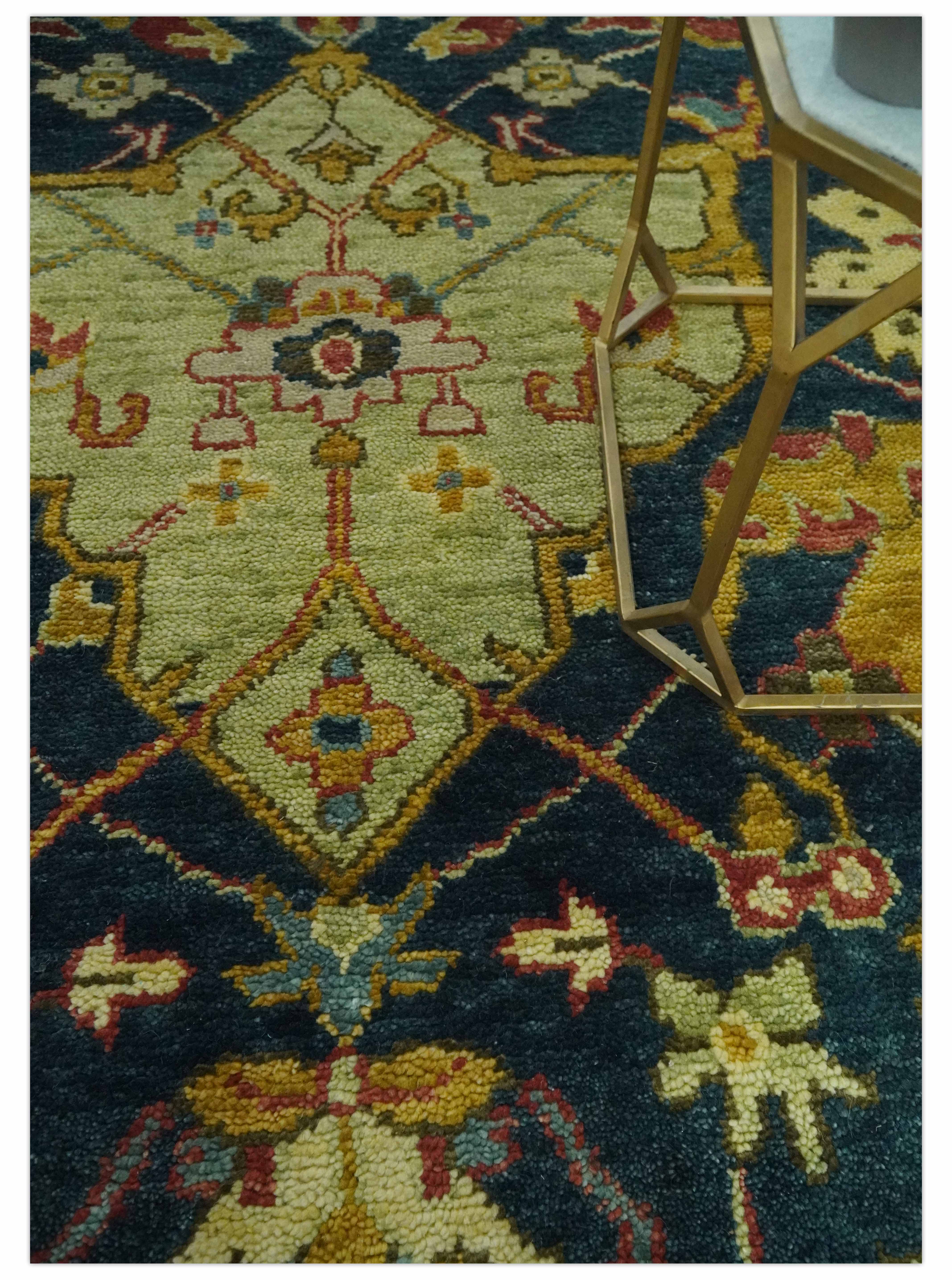 Traditional Oushak Blue and Gold Antique Style Hand knotted Custom Made Area Rug - Image 2