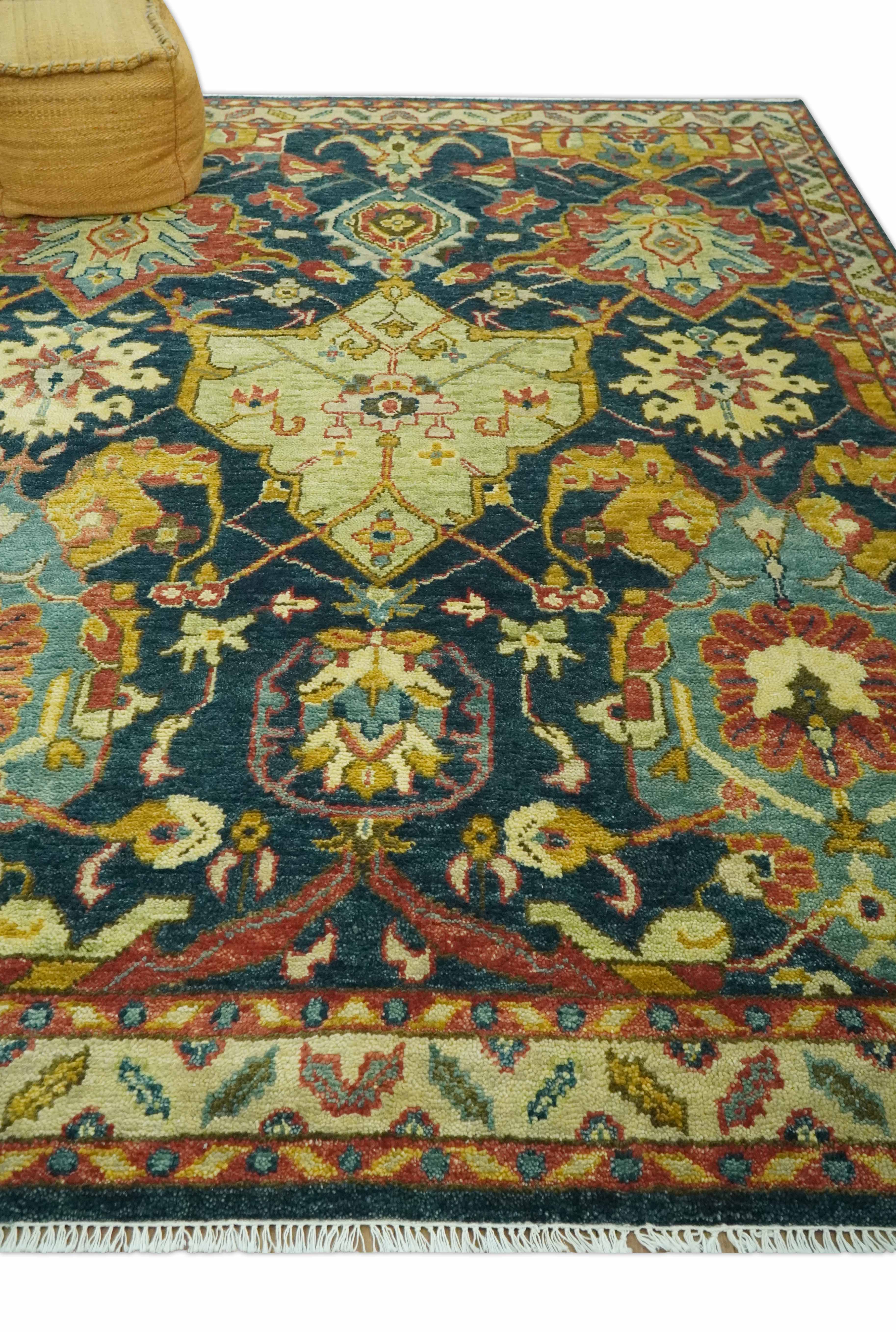 Traditional Oushak Blue and Gold Antique Style Hand knotted Custom Made Area Rug - Image 3